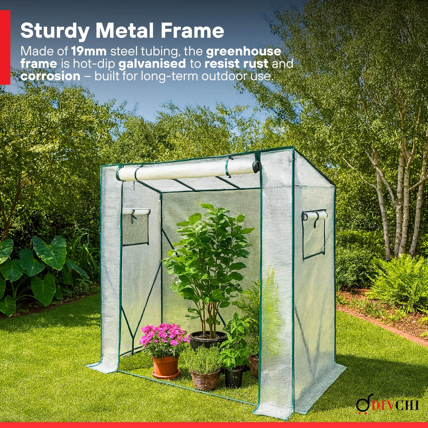DIVCHI Walk-In Garden Greenhouse Tomato Greenhouse Tent With Roll-Up Zippered Door UV Resistant PE Cover, Durable Rust-Proof Steel Frame Plants Shed for Garden & Backyard (White)