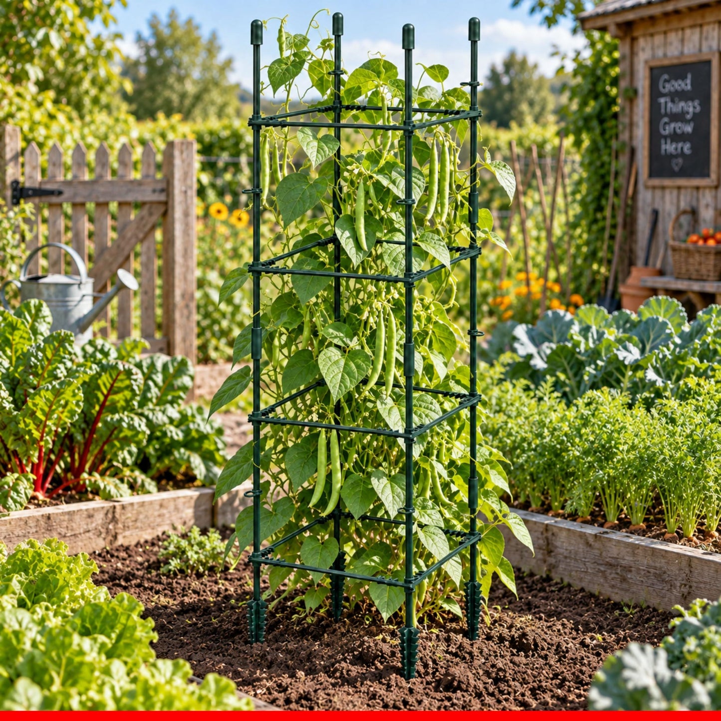 DIVCHI Tomato Plant Support Cage, Square Garden Trellis with Plants Support Clips & Stakes for Vertical Climbing Plants, Vegetables, Fruits, Flowers & Vines
