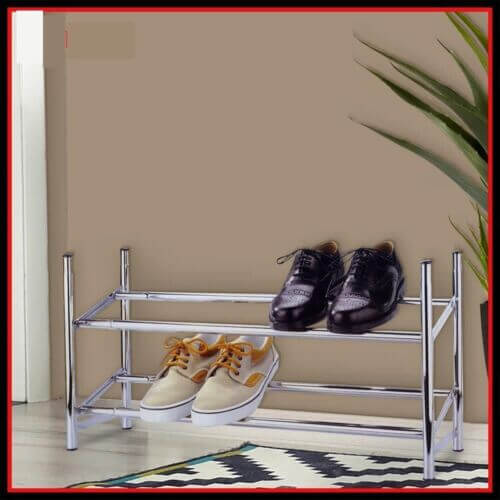 Shoe Storage Cabinet Grey | Chrome Extendable Shoe Rack
