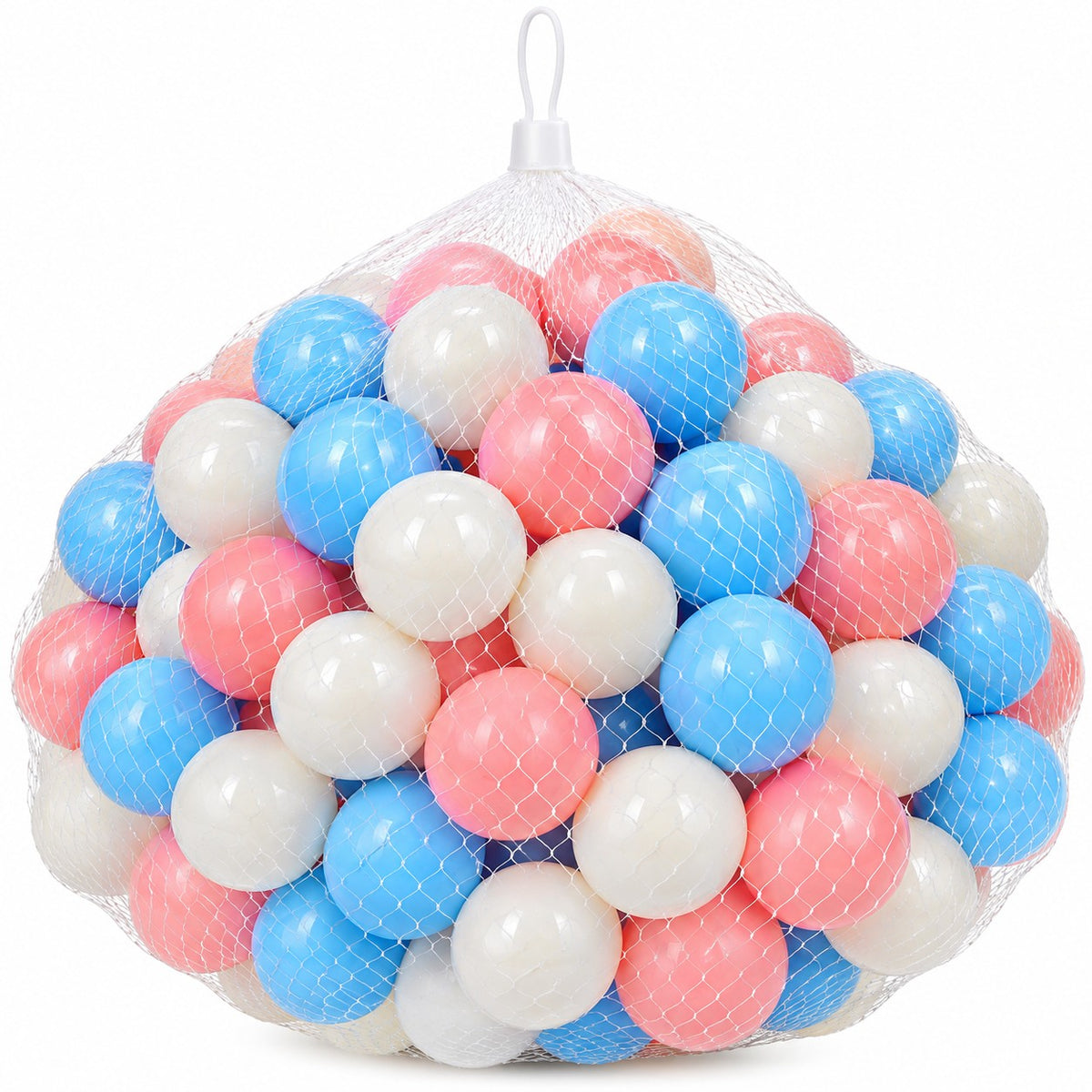 DIVCHI light blue, pink and pearl soft play balls in a net bag