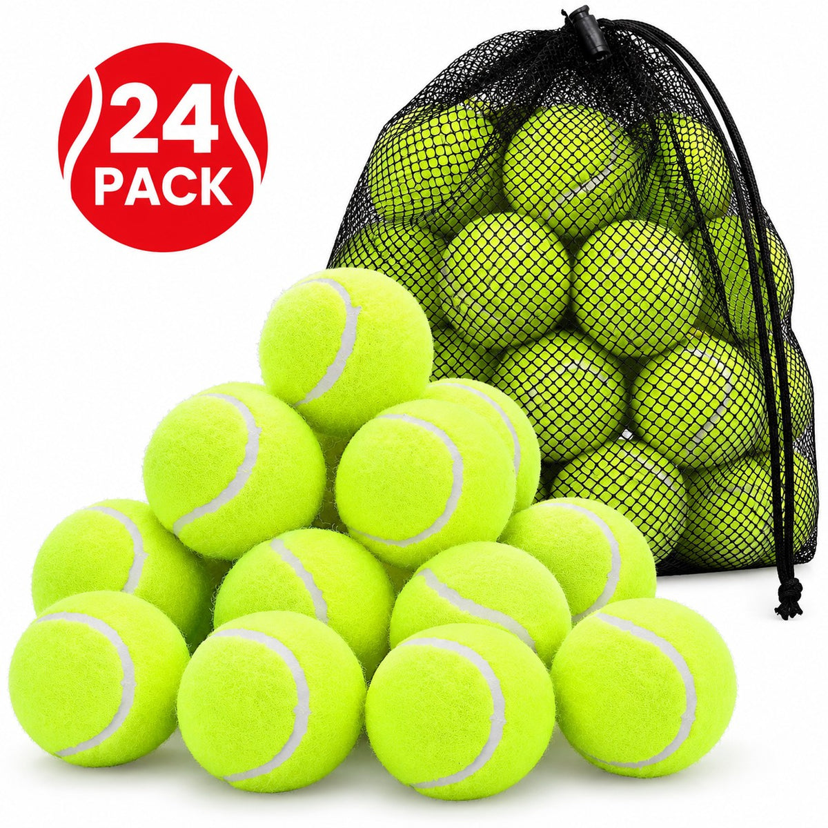 DIVCHI 24 pack of tennis balls with black mesh carry bag