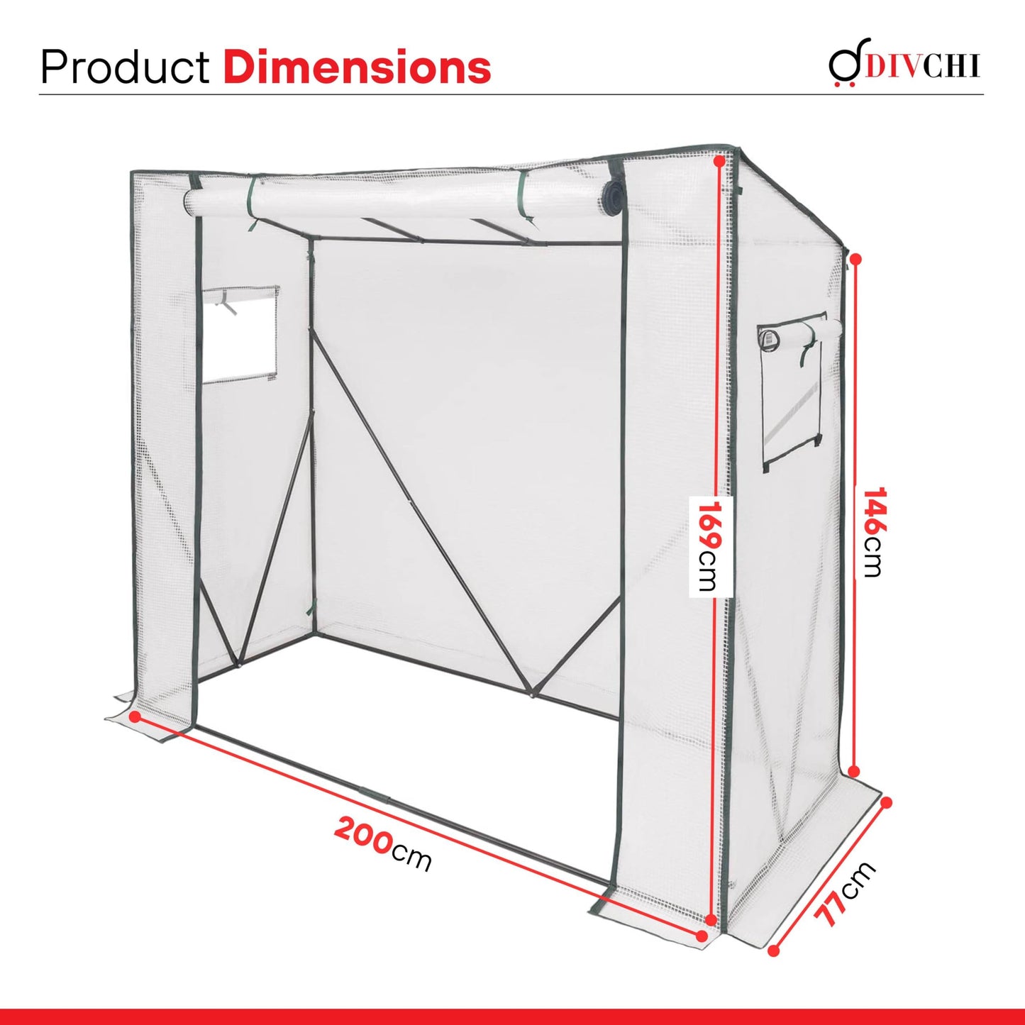 DIVCHI Walk-In Garden Greenhouse Tomato Greenhouse Tent With Roll-Up Zippered Door UV Resistant PE Cover, Durable Rust-Proof Steel Frame Plants Shed for Garden & Backyard (White)