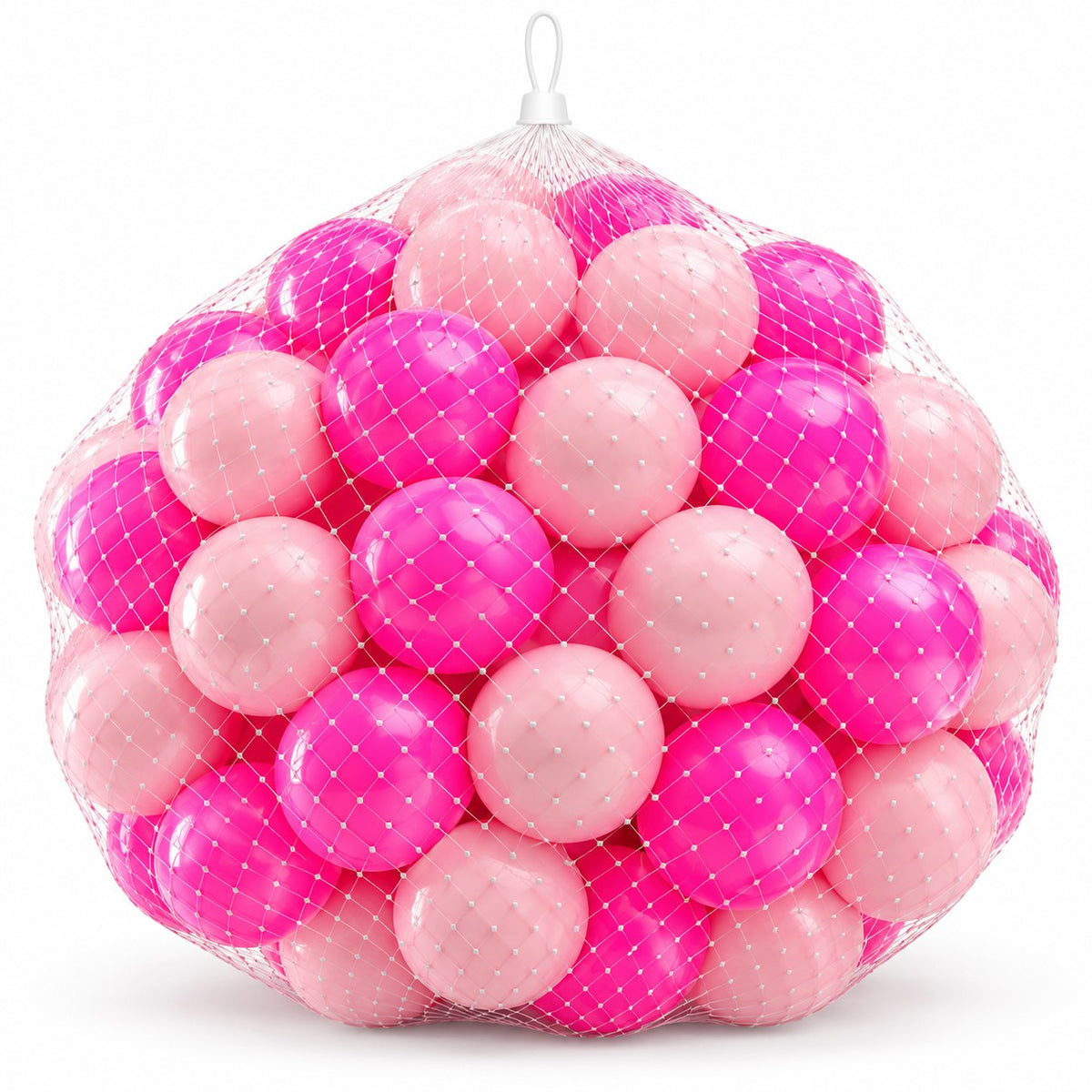 DIVCHI pink and baby pink soft play balls in a net bag