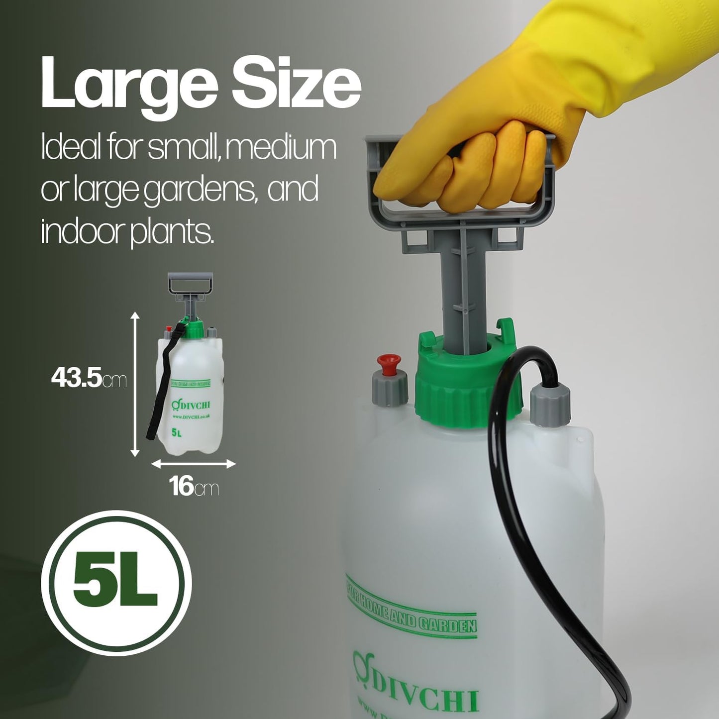 DIVCHI 5 Litre Pump Action Pressure Sprayer with Adjustable Nozzle & Carrying Strap | High-Pressure Pump Spray for Weed Killer Pesticides Fungicides Cleaning | Water Sprayer Bottle - DIVCHI