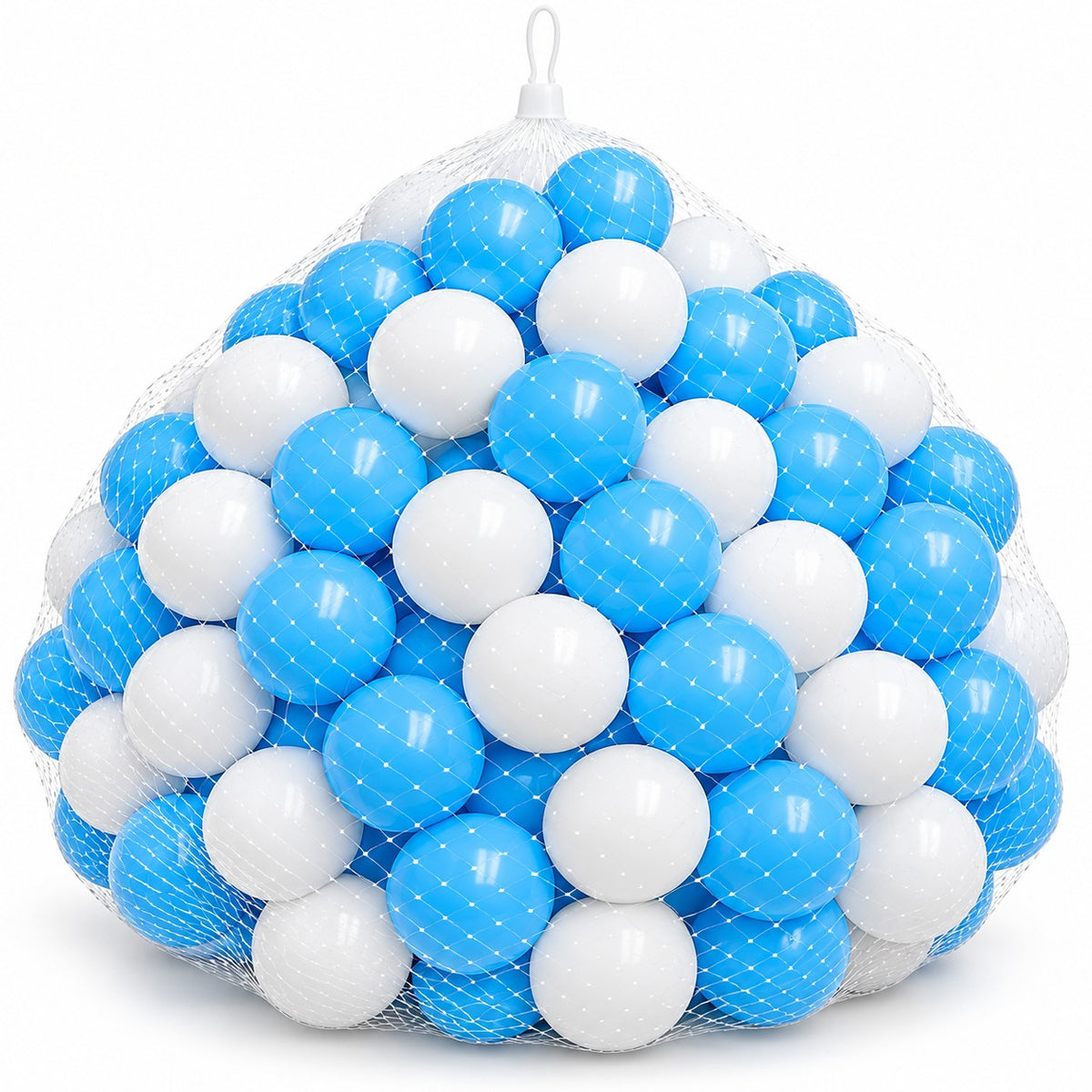 DIVCHI blue and white soft play balls in a net bag