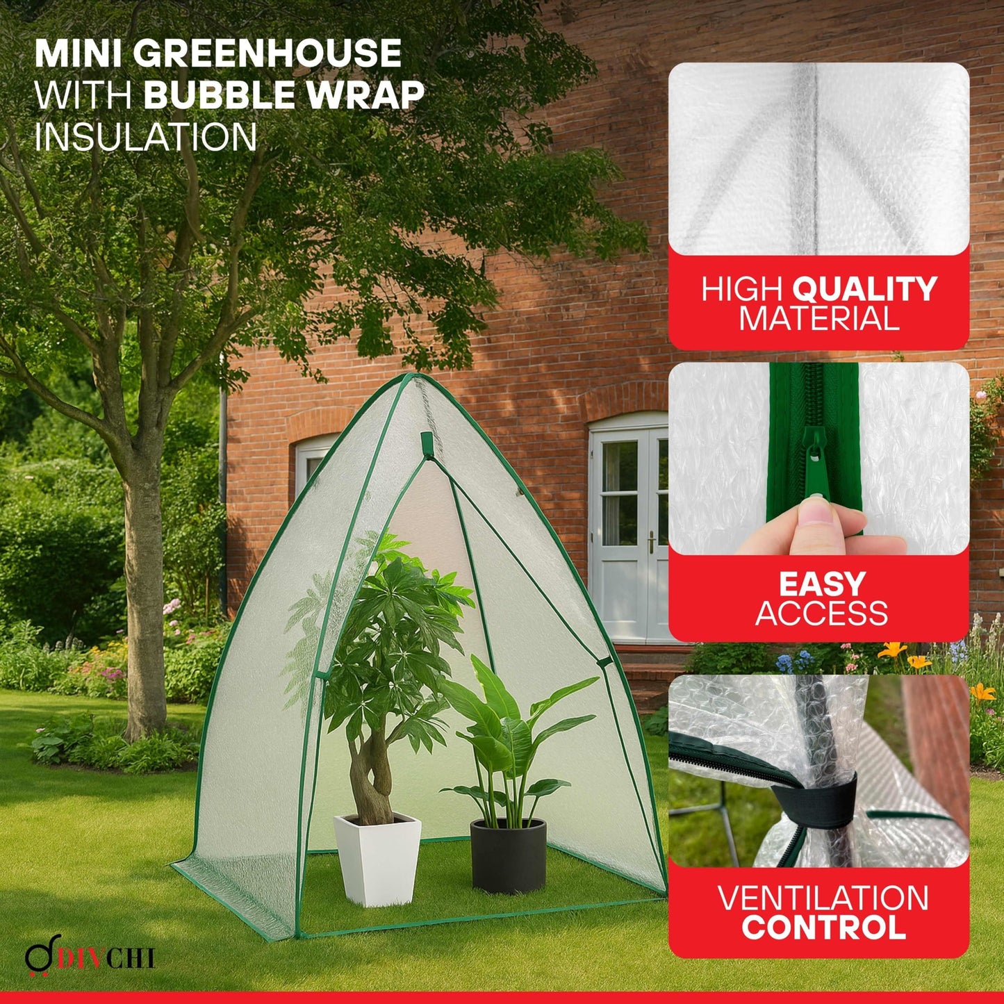 DIVCHI Dome Greenhouse for Plants Year-Round Small Grow House Weatherproof Garden Dome For Tomatos Vegetables & Plants Mini Greenhouse For Plant Protection Reinforced Cover Zipper (White)