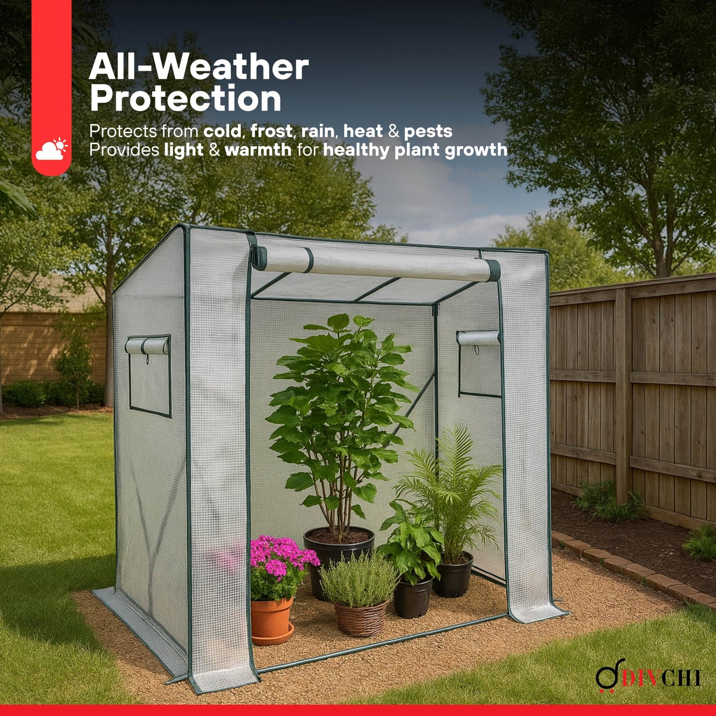DIVCHI Walk-In Garden Greenhouse Tomato Greenhouse Tent With Roll-Up Zippered Door UV Resistant PE Cover, Durable Rust-Proof Steel Frame Plants Shed for Garden & Backyard (White)