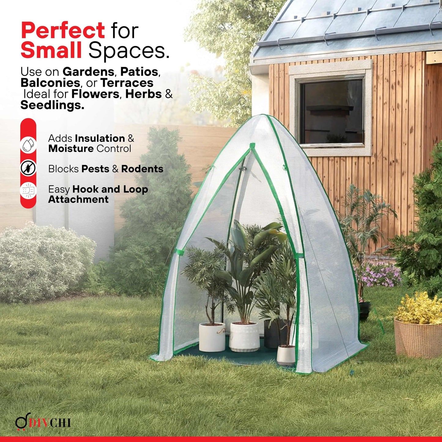 DIVCHI Dome Greenhouse for Plants Year-Round Small Grow House Weatherproof Garden Dome For Tomatos Vegetables & Plants Mini Greenhouse For Plant Protection Reinforced Cover Zipper (White)