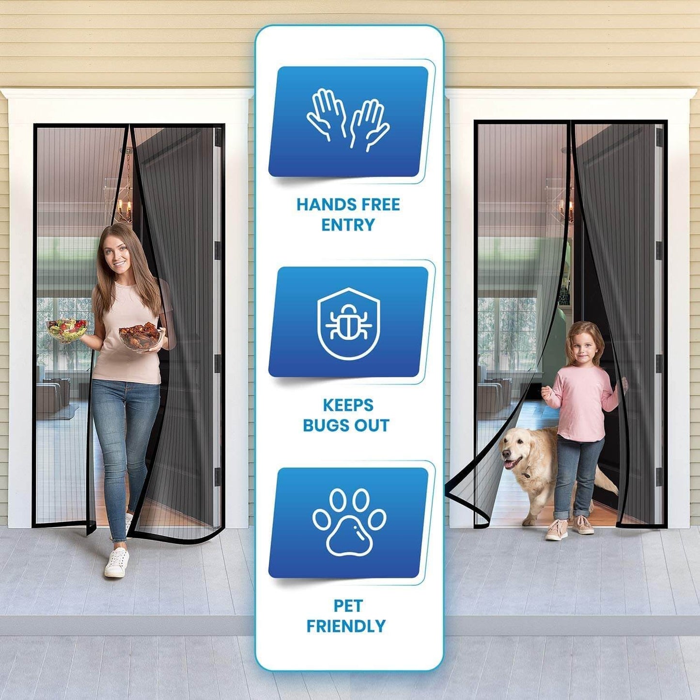 Door Magnetic Fly Screen | Automatic Curtain Closers | Insect Mesh Uk - DIVCHI