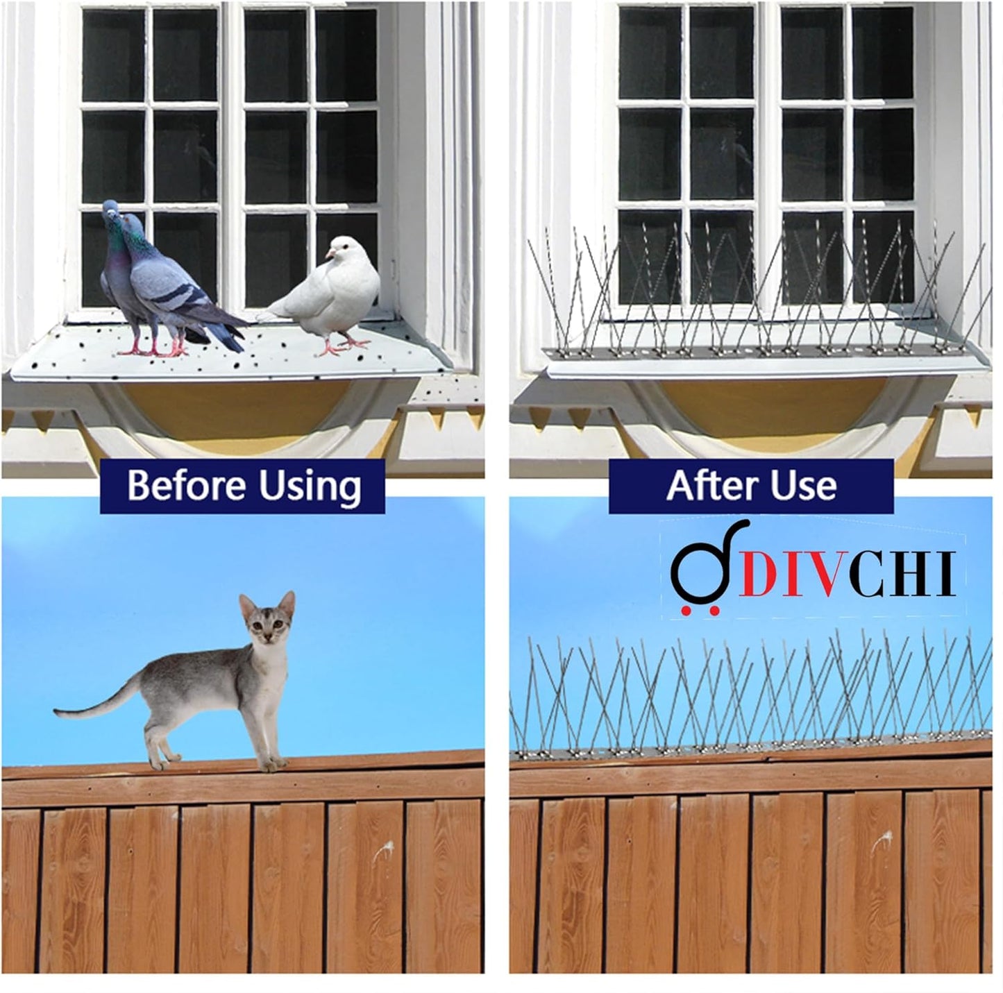 DIVCHI Birds Spikes With Stainless Steel Base, 5M (22.4ft) Pigeon And Crows Spikes Deterrent, Anti-Pigeon Spikes, Cats Repellent Spikes for Gardens, And Roofs