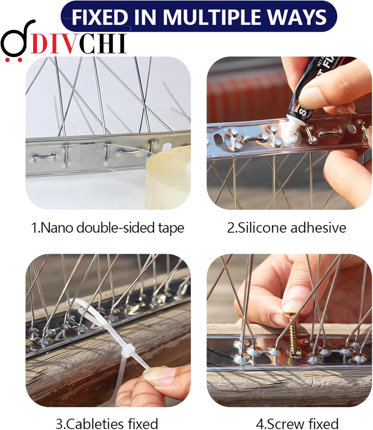 DIVCHI Birds Spikes With Stainless Steel Base, 5M (22.4ft) Pigeon And Crows Spikes Deterrent, Anti-Pigeon Spikes, Cats Repellent Spikes for Gardens, And Roofs