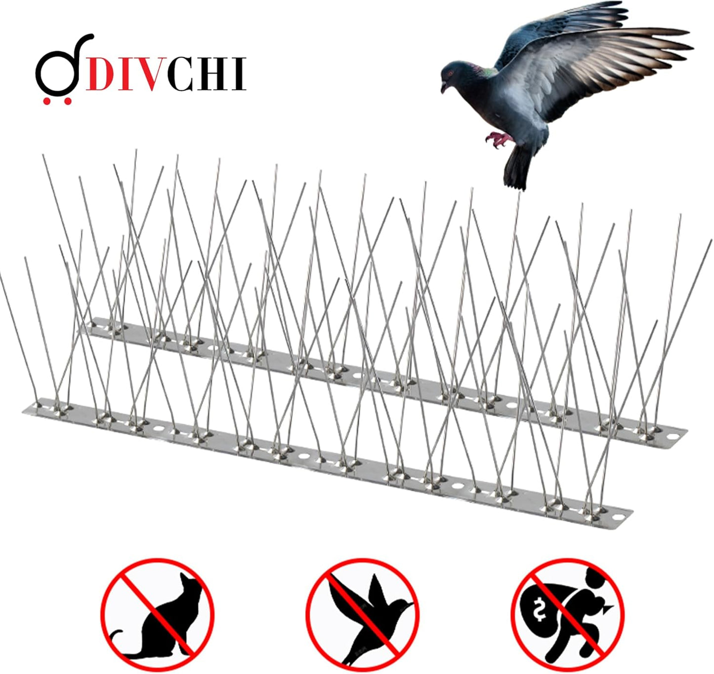 DIVCHI Birds Spikes With Stainless Steel Base, 5M (22.4ft) Pigeon And Crows Spikes Deterrent, Anti-Pigeon Spikes, Cats Repellent Spikes for Gardens, And Roofs