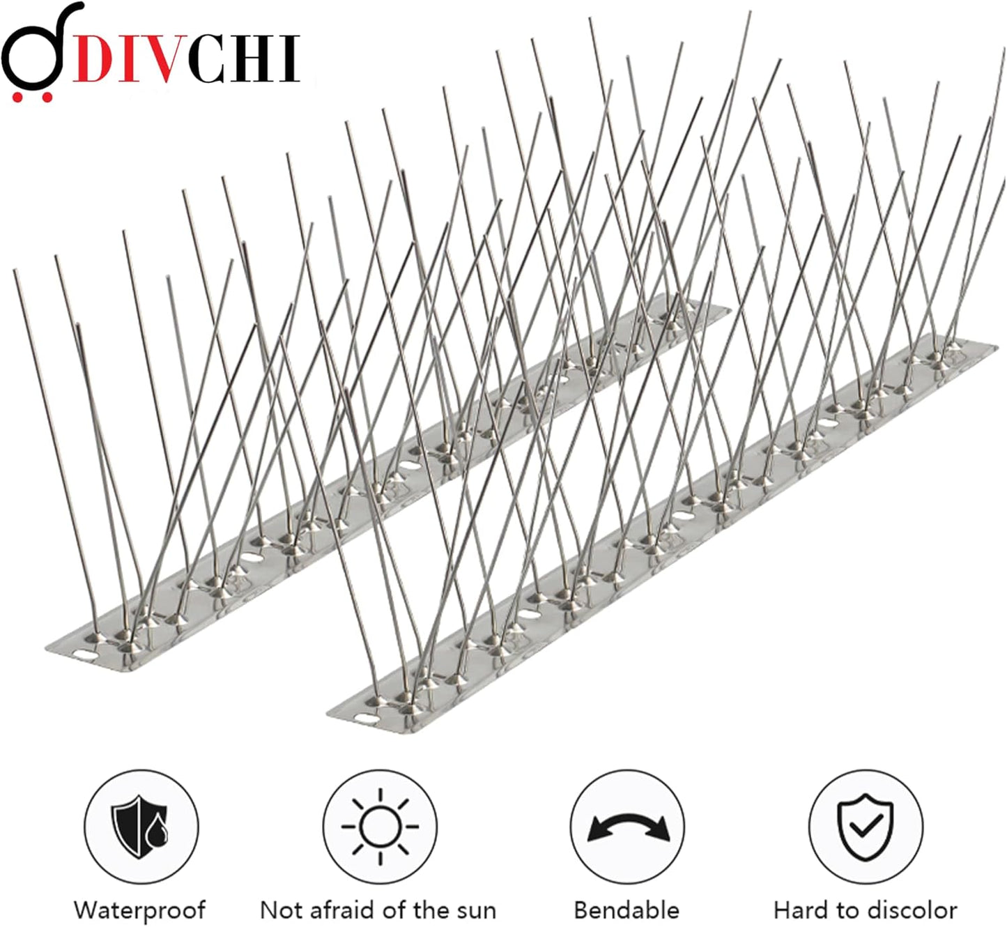 DIVCHI Birds Spikes With Stainless Steel Base, 5M (22.4ft) Pigeon And Crows Spikes Deterrent, Anti-Pigeon Spikes, Cats Repellent Spikes for Gardens, And Roofs