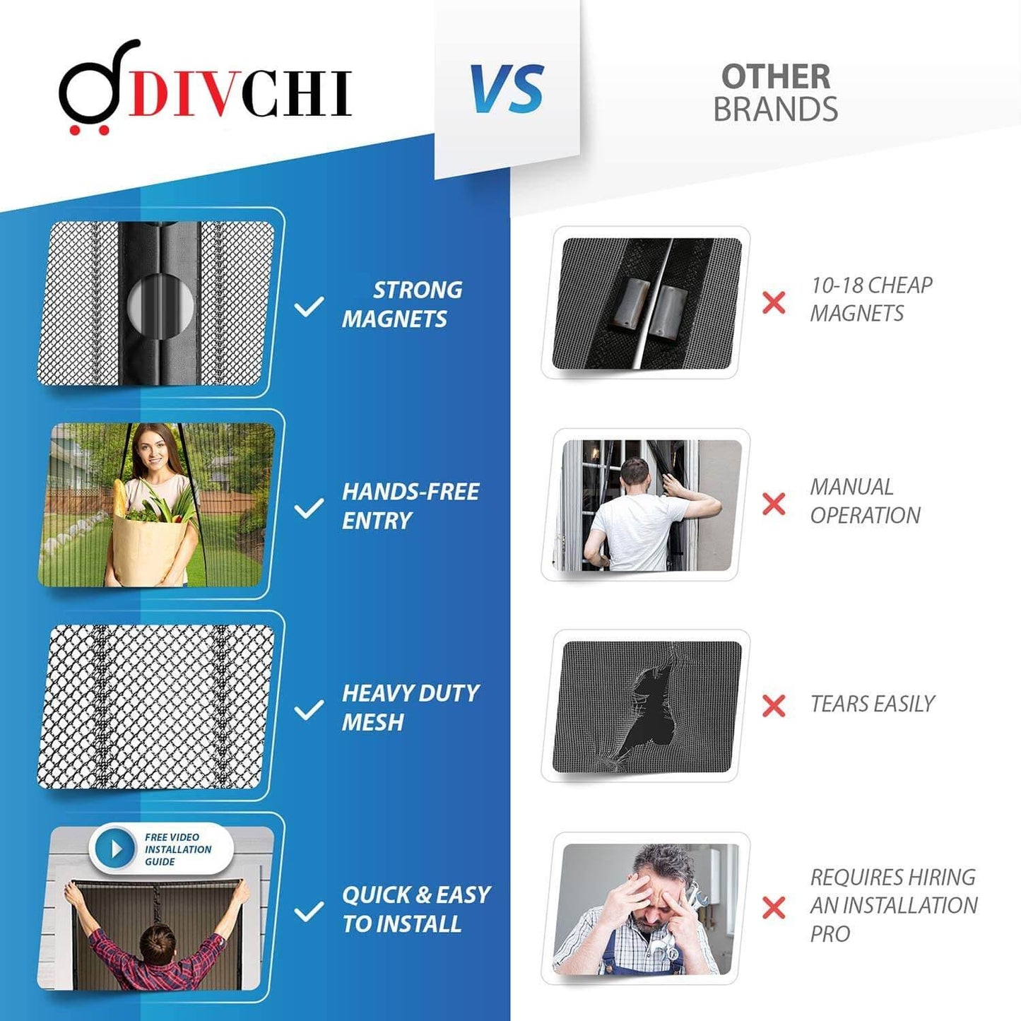 Door Magnetic Fly Screen | Automatic Curtain Closers | Insect Mesh Uk - DIVCHI