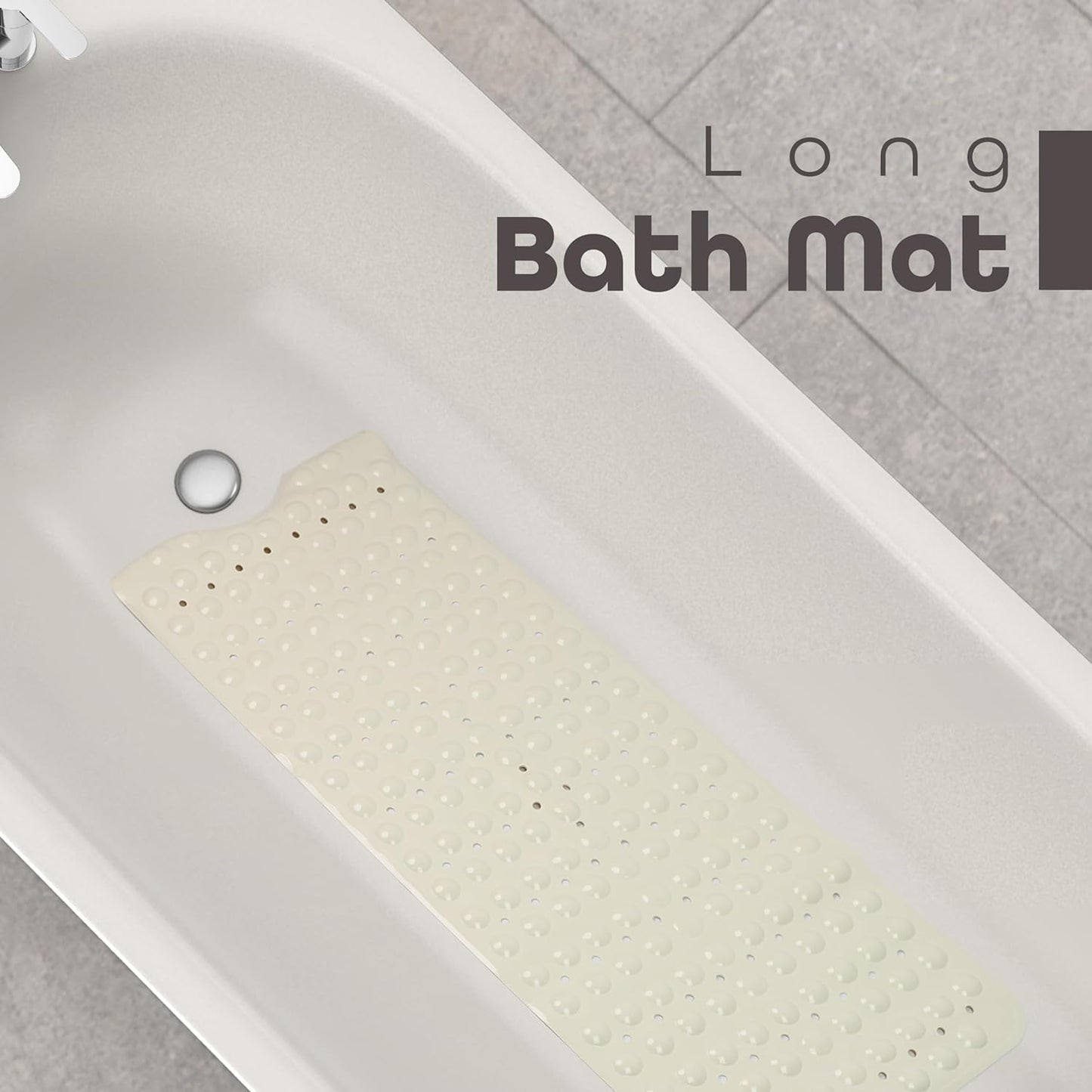 100 x 40 cm Shower Bath Mat Non Slip Anti Mould & Mildew With Strong Suction Cups Grip And Drain Holes - DIVCHI