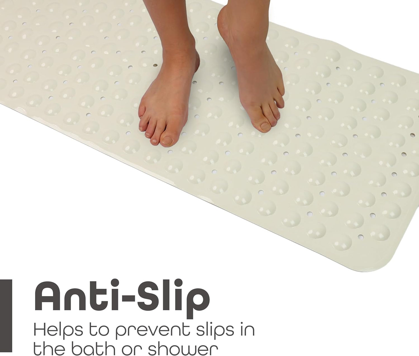 100 x 40 cm Shower Bath Mat Non Slip Anti Mould & Mildew With Strong Suction Cups Grip And Drain Holes - DIVCHI