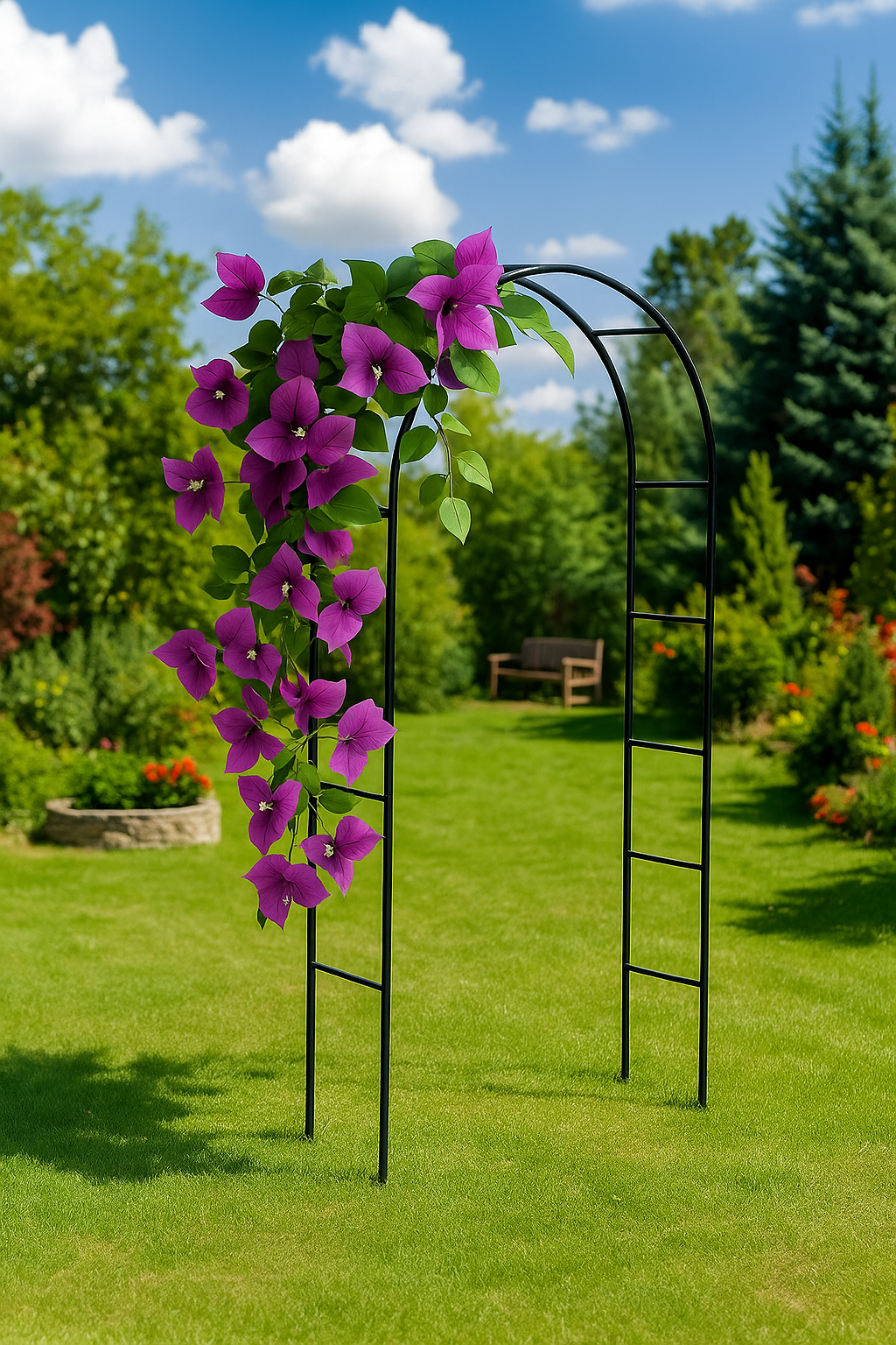Divchi Black Metal Garden Arch – 240cm Powder-Coated Steel Arbor for Climbing Plants, Outdoor Weddings & Garden Decor