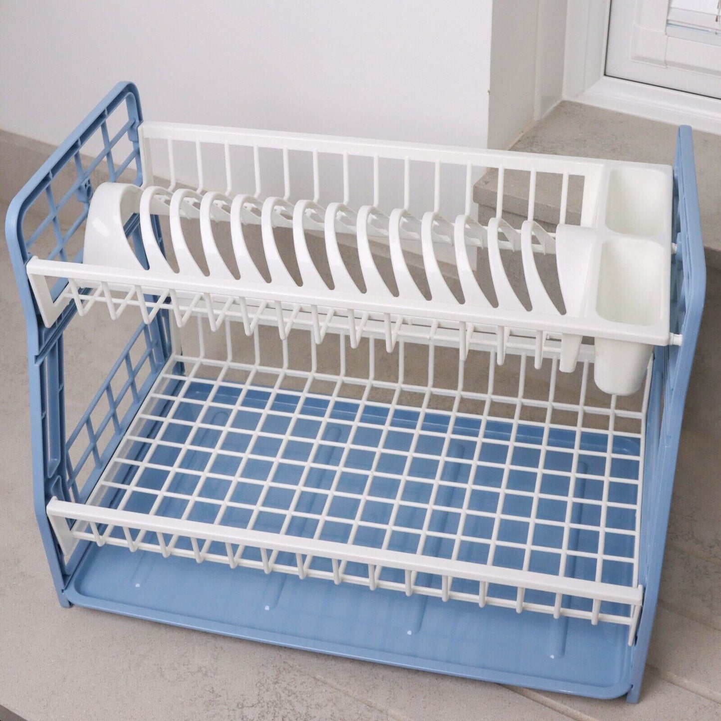 2-Tier Dish Drying Rack Large Capacity Drainer, Utensil Holder, Drain board - DIVCHI