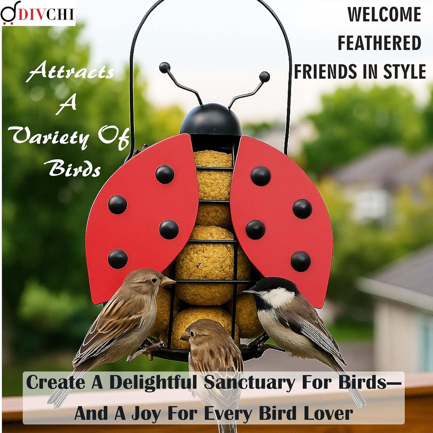 Bee And Ladybird Shaped Hanging Bird Feeder Decorative for Garden Easy to Refill