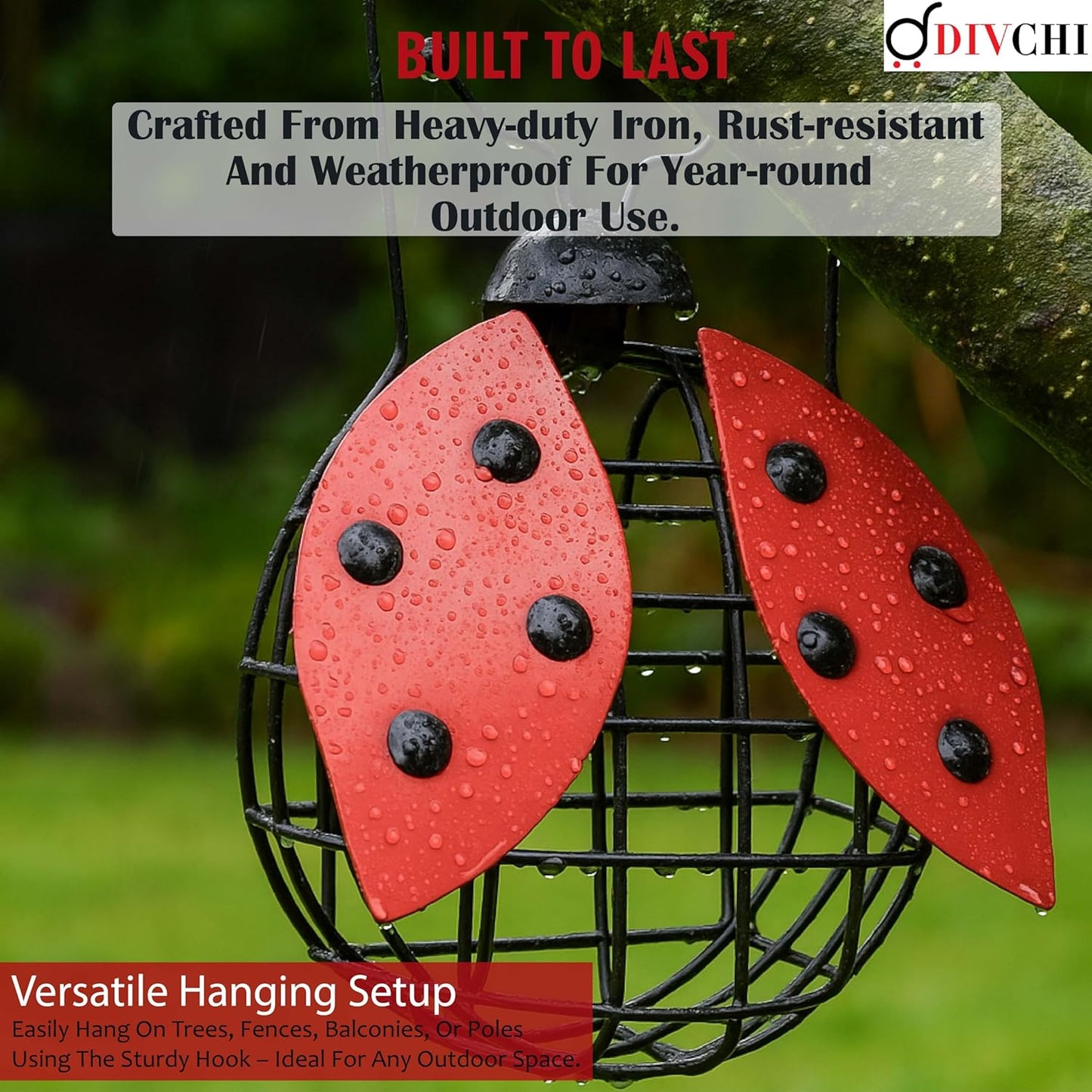 Bee And Ladybird Shaped Hanging Bird Feeder Decorative for Garden Easy to Refill