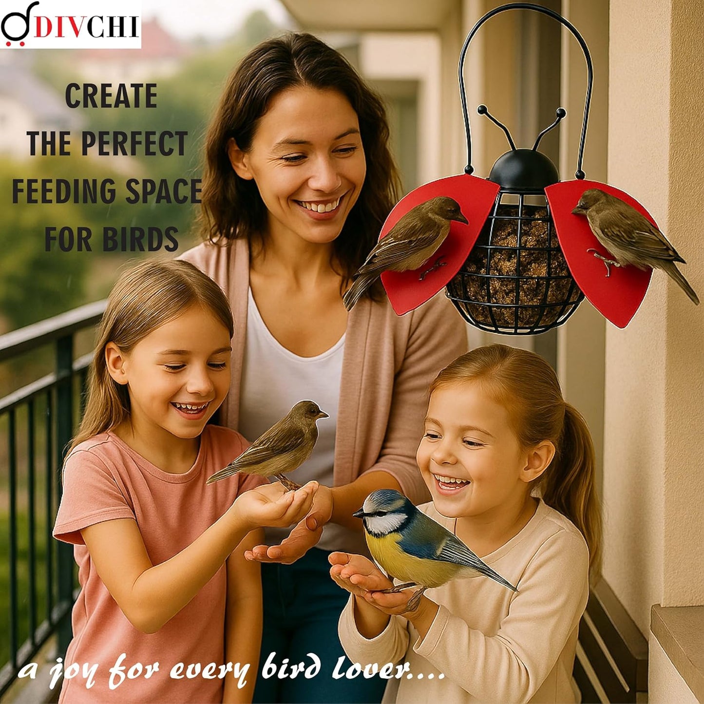 Bee And Ladybird Shaped Hanging Bird Feeder Decorative for Garden Easy to Refill