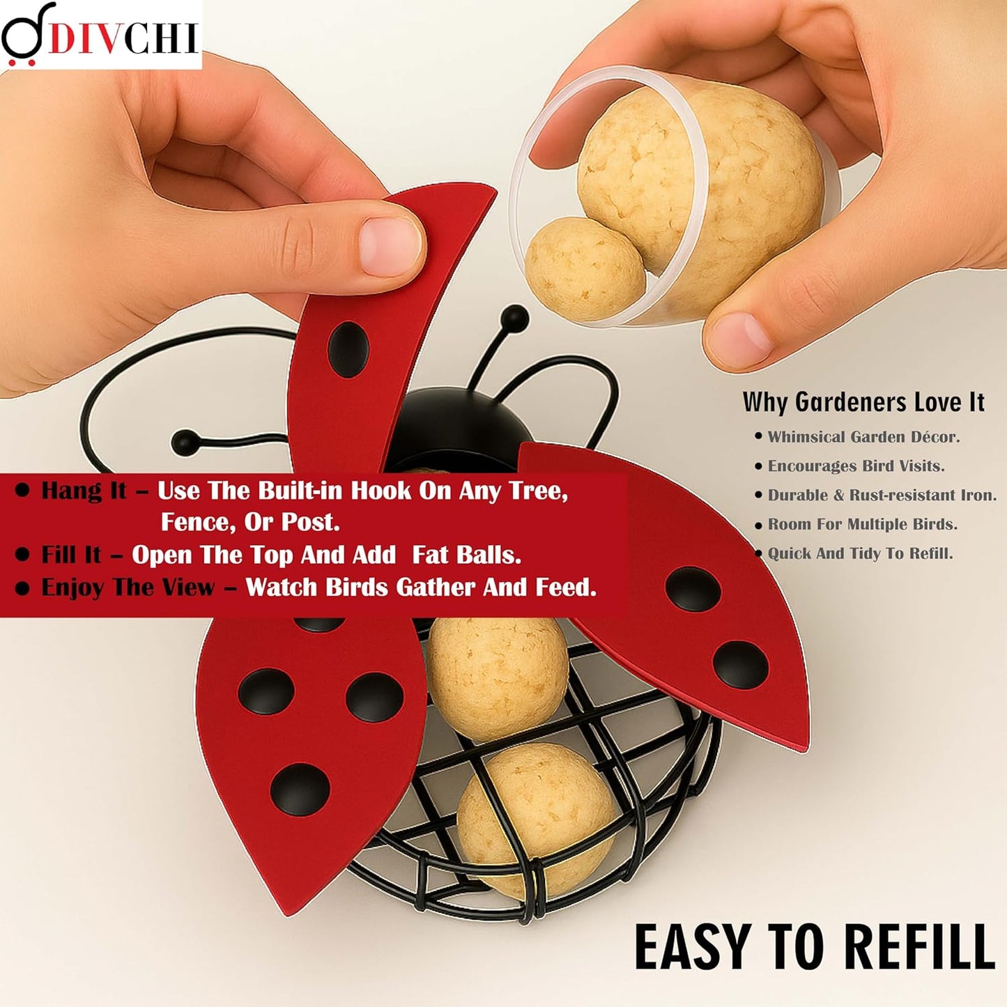 Bee And Ladybird Shaped Hanging Bird Feeder Decorative for Garden Easy to Refill