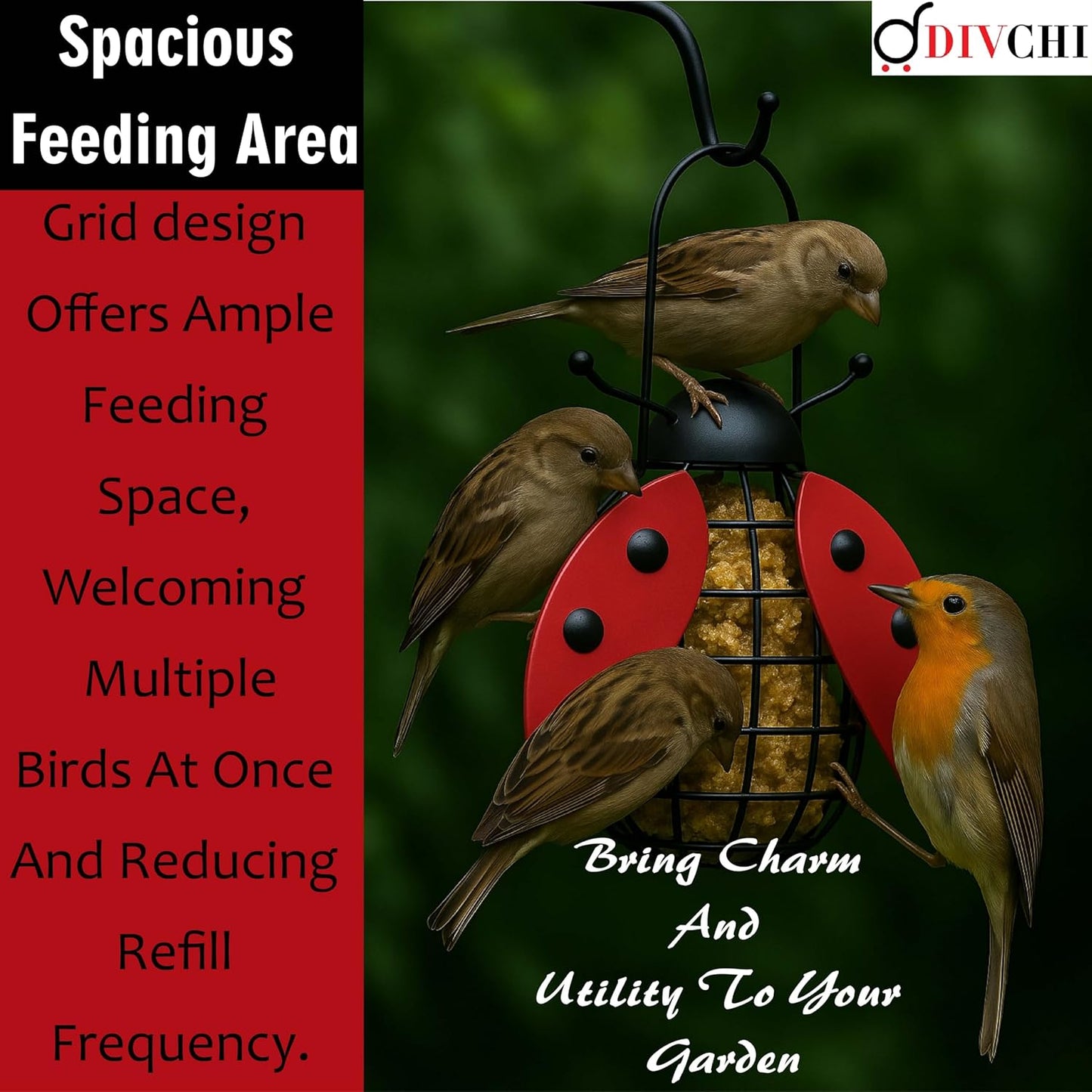 Bee And Ladybird Shaped Hanging Bird Feeder Decorative for Garden Easy to Refill