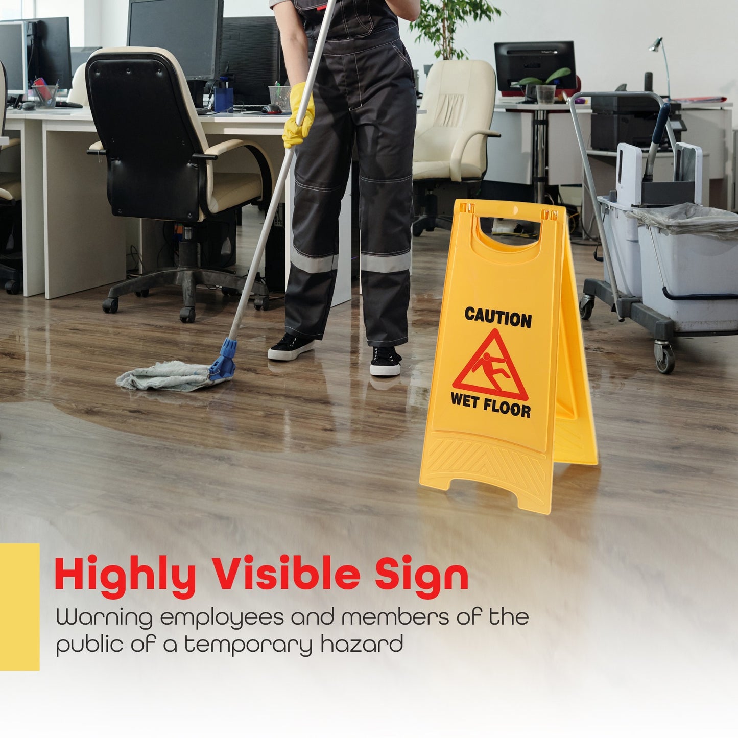 Yellow Caution Wet Floor Sign Safety Board 60 cm Warning Cleaning in Progress - DIVCHI
