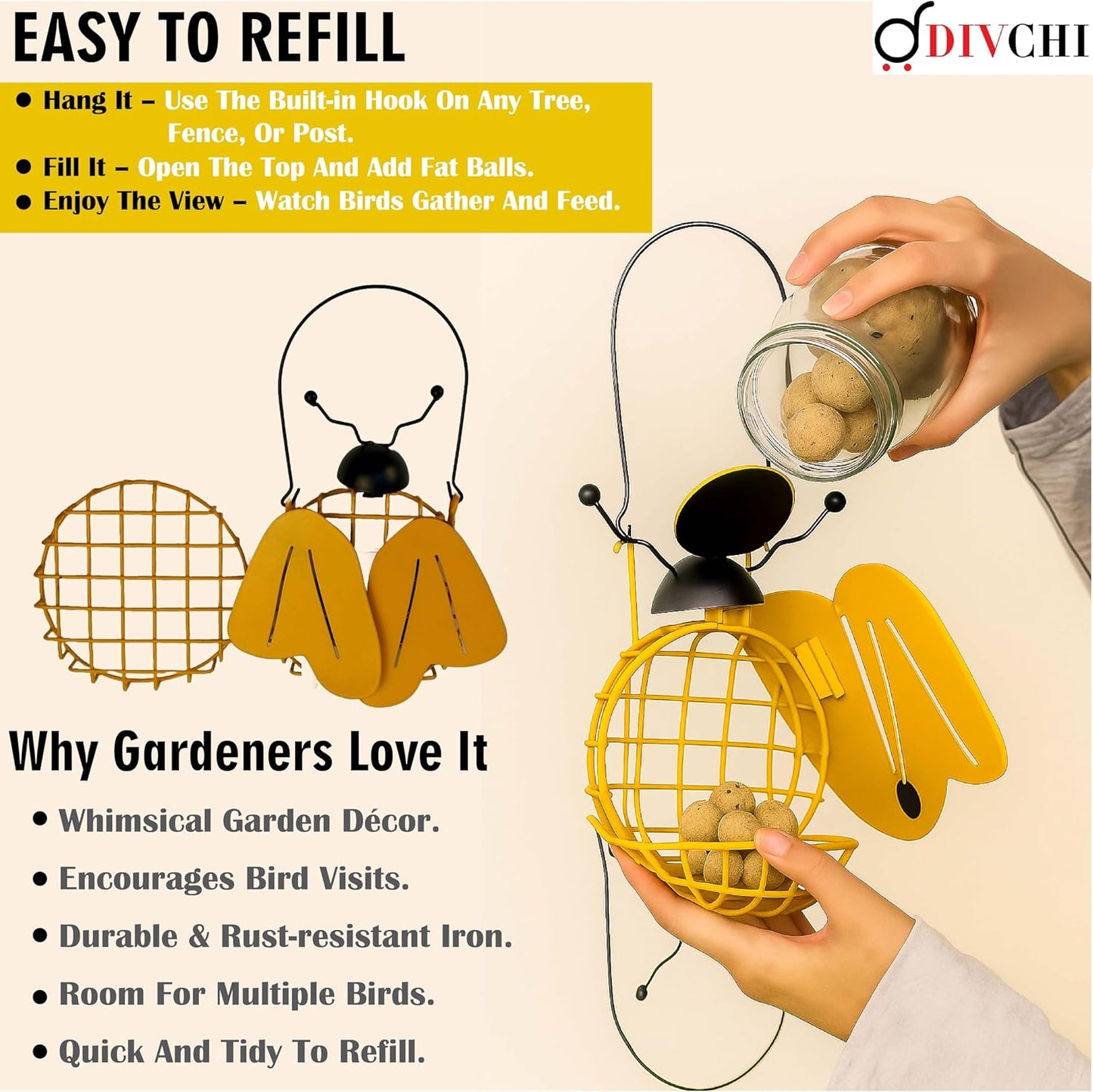 Bee And Ladybird Shaped Hanging Bird Feeder Decorative for Garden Easy to Refill