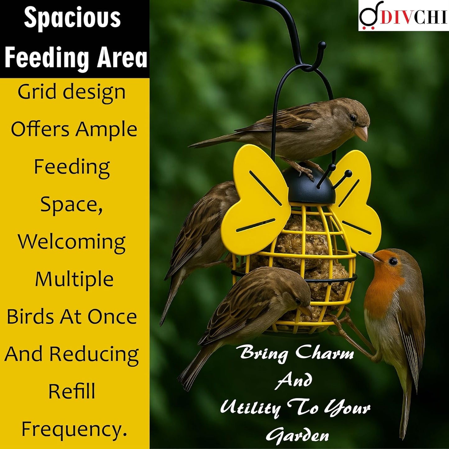 Bee And Ladybird Shaped Hanging Bird Feeder Decorative for Garden Easy to Refill