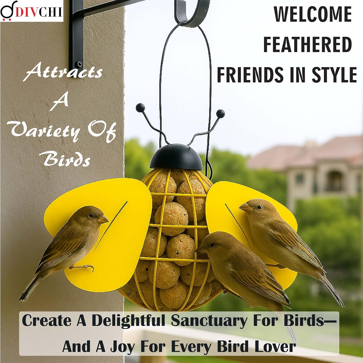 Bee And Ladybird Shaped Hanging Bird Feeder Decorative for Garden Easy to Refill