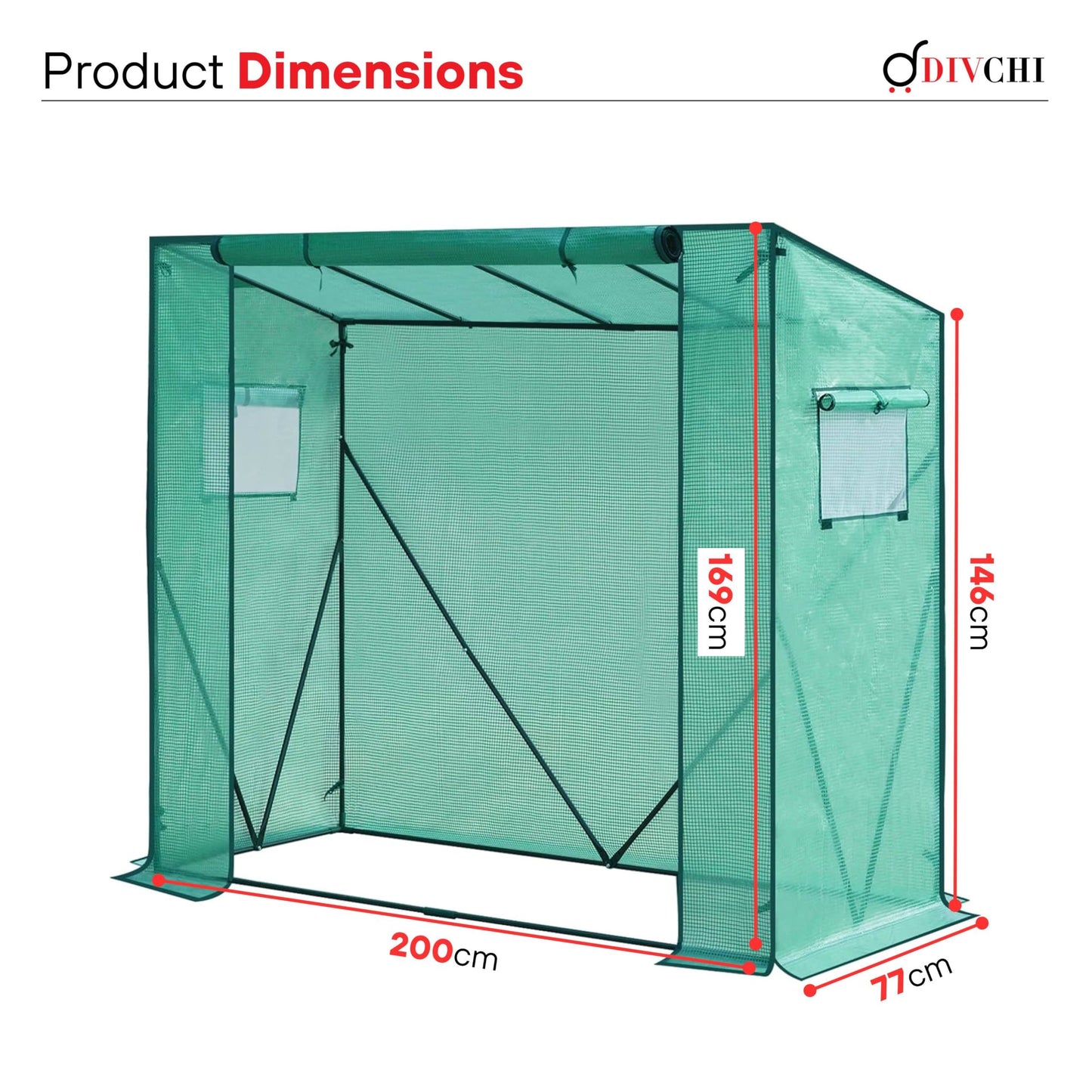 DIVCHI Walk-In Garden Greenhouse Tomato Greenhouse Tent With Roll-Up Zippered Door UV Resistant PE Cover, Durable Rust-Proof Steel Frame Plants Shed for Garden & Backyard (Green)