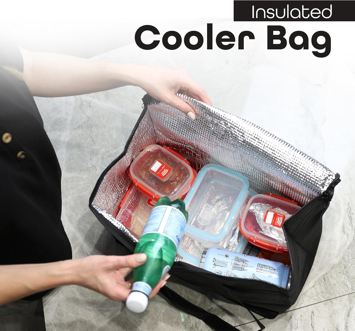 DIVCHI Insulated Cooler Bag Large Thermal Food Delivery Cooling Food Bag Foldable Cool Box With Dual Zipper & Carry Handle - DIVCHI