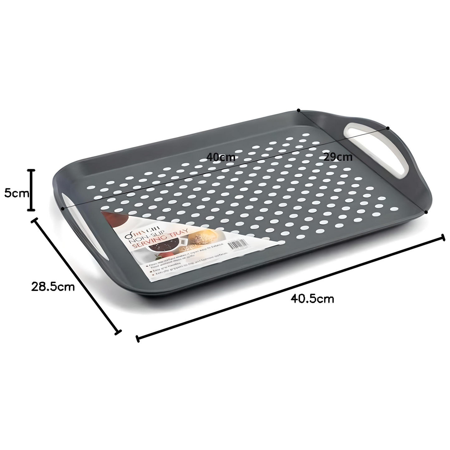 2x Non-Slip Serving Trays – Anti-Slip Plastic Trays with Rubber Surface & Easy-Grip Handles (Random Colours)
