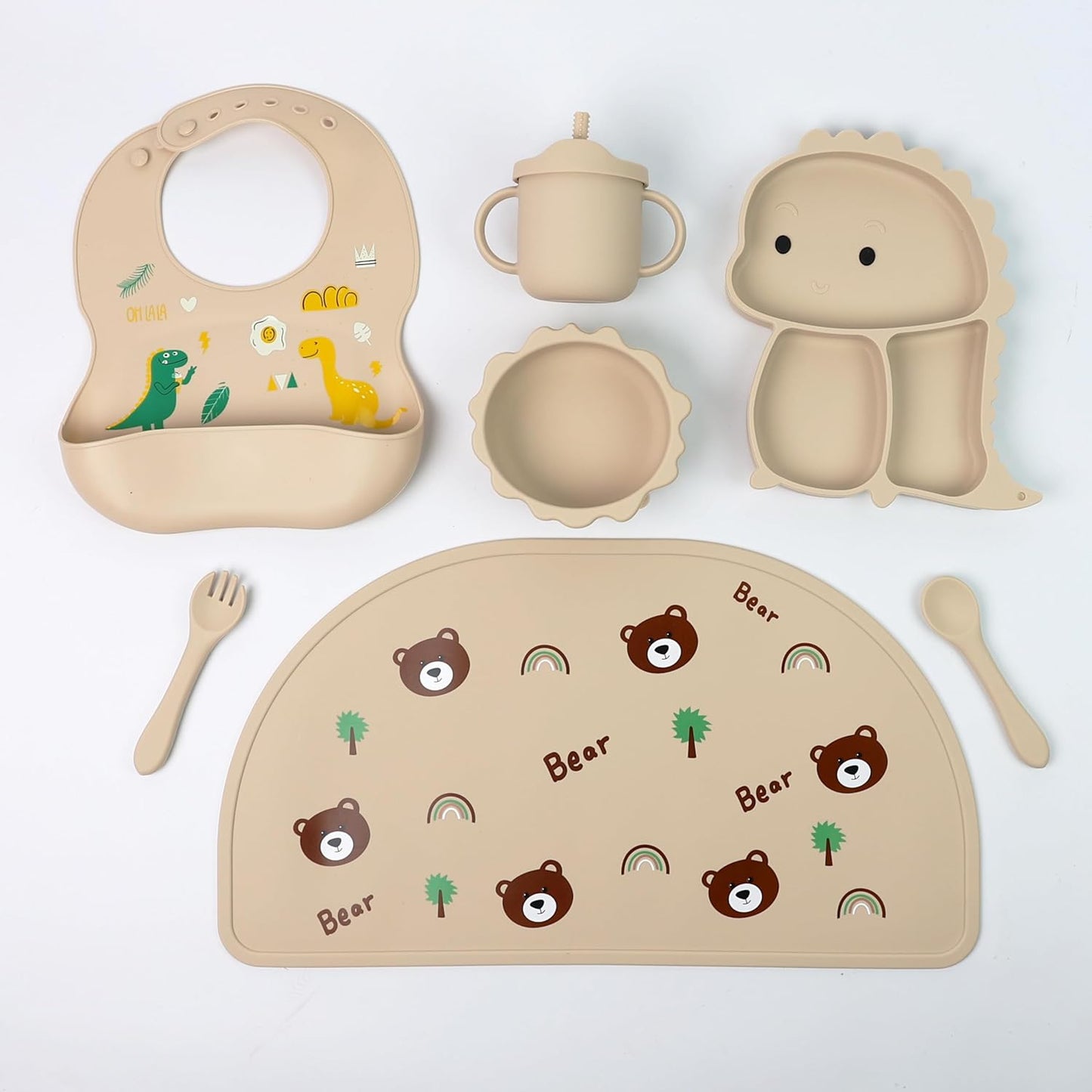 Silicone Baby Feeding Set Includes Suction Bowl, Baby Plate, Fork, Spoon & Cup - DIVCHI