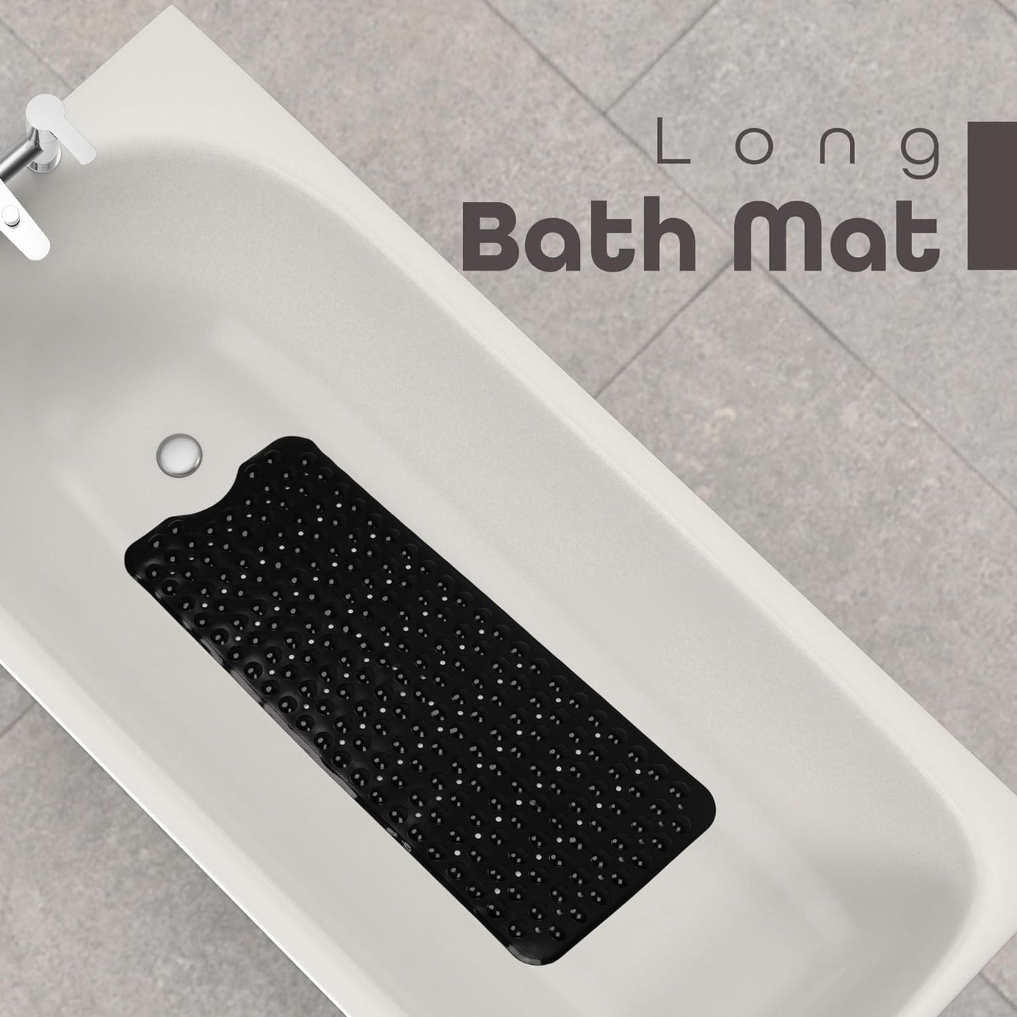 100 x 40 cm Shower Bath Mat Non Slip Anti Mould & Mildew With Strong Suction Cups Grip And Drain Holes - DIVCHI