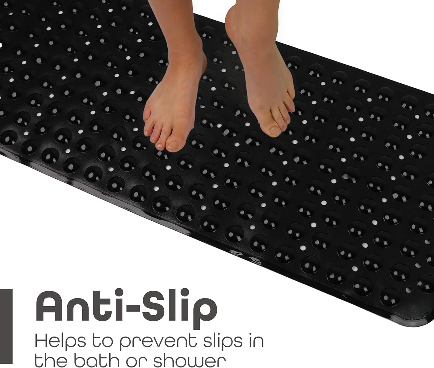 100 x 40 cm Shower Bath Mat Non Slip Anti Mould & Mildew With Strong Suction Cups Grip And Drain Holes - DIVCHI