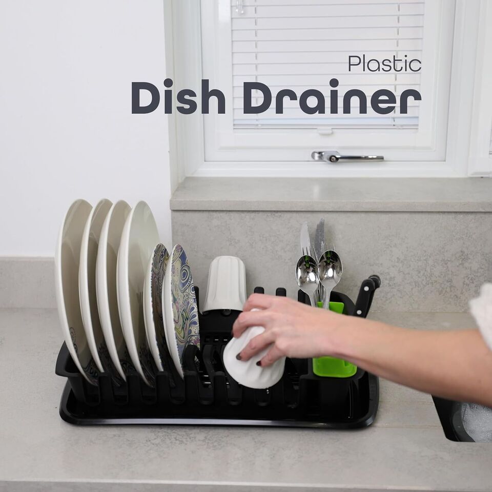 Plastic Dish Drying Rack Sink Drainer Cutlery Cup Utensil Holder For Kitchen - DIVCHI