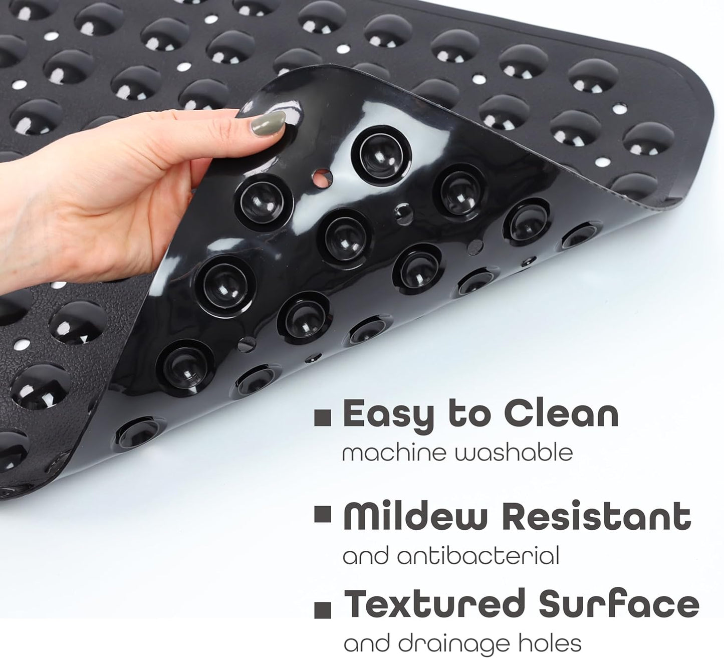 100 x 40 cm Shower Bath Mat Non Slip Anti Mould & Mildew With Strong Suction Cups Grip And Drain Holes - DIVCHI