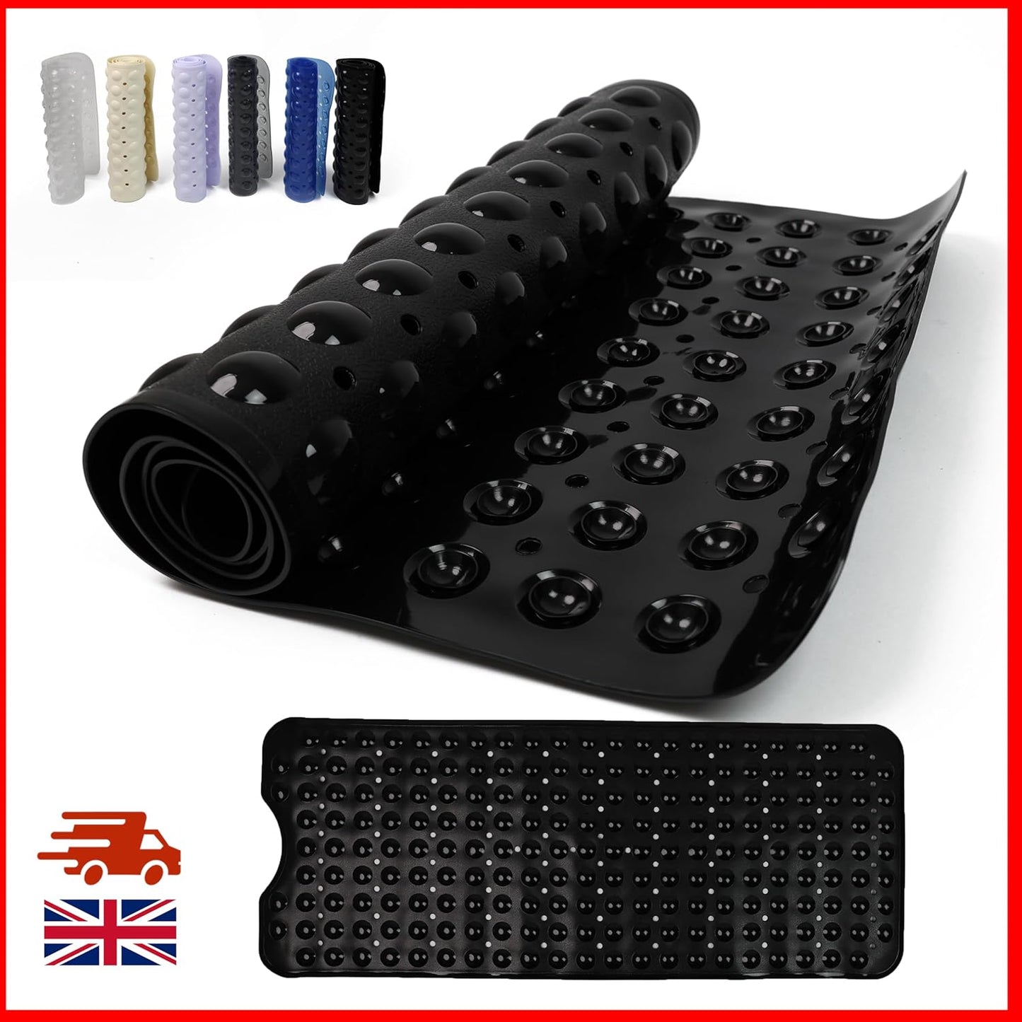 100 x 40 cm Shower Bath Mat Non Slip Anti Mould & Mildew With Strong Suction Cups Grip And Drain Holes - DIVCHI
