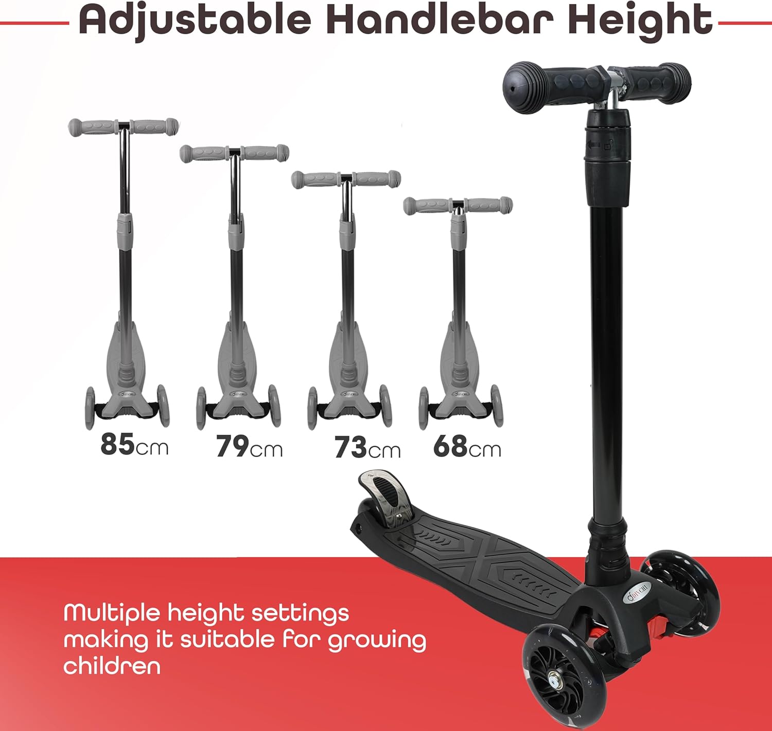 Scooter For Kids 3 Wheel Scooter For Girls & Boys, Kick Scooter With 4 Adjustable Height, Lean To Steer, Light Up Wheels Push Scooter For Children - DIVCHI