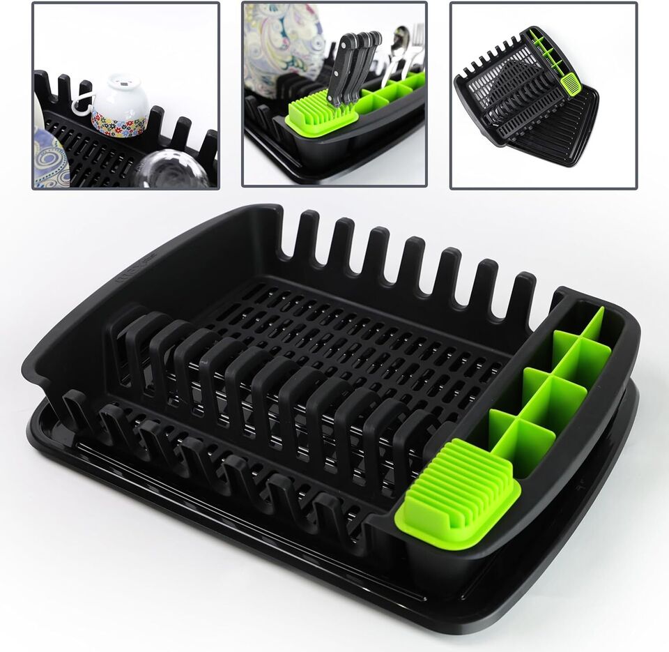 Plastic Dish Drying Rack Sink Drainer Cutlery Cup Utensil Holder For Kitchen - DIVCHI