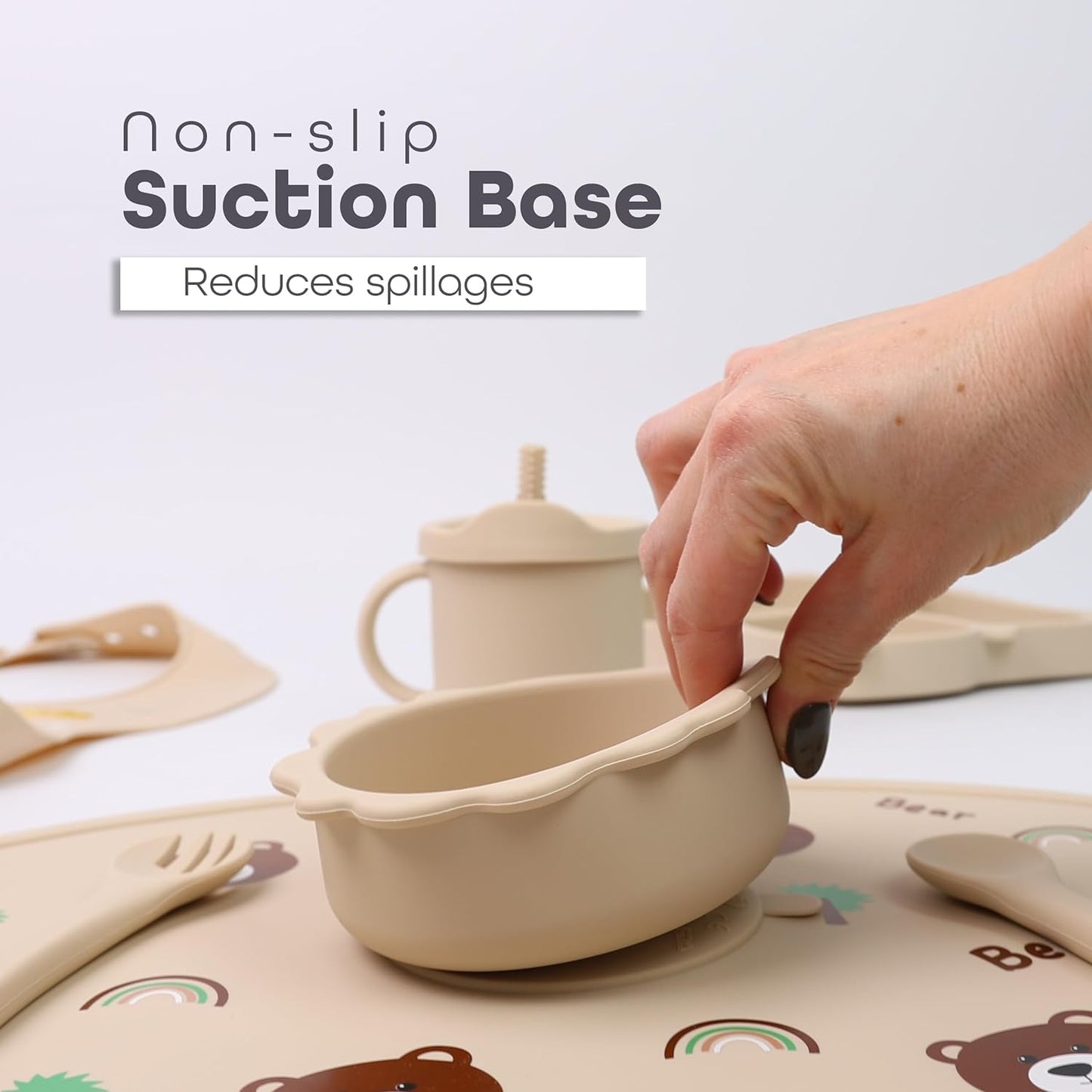 Silicone Baby Feeding Set Includes Suction Bowl, Baby Plate, Fork, Spoon & Cup - DIVCHI