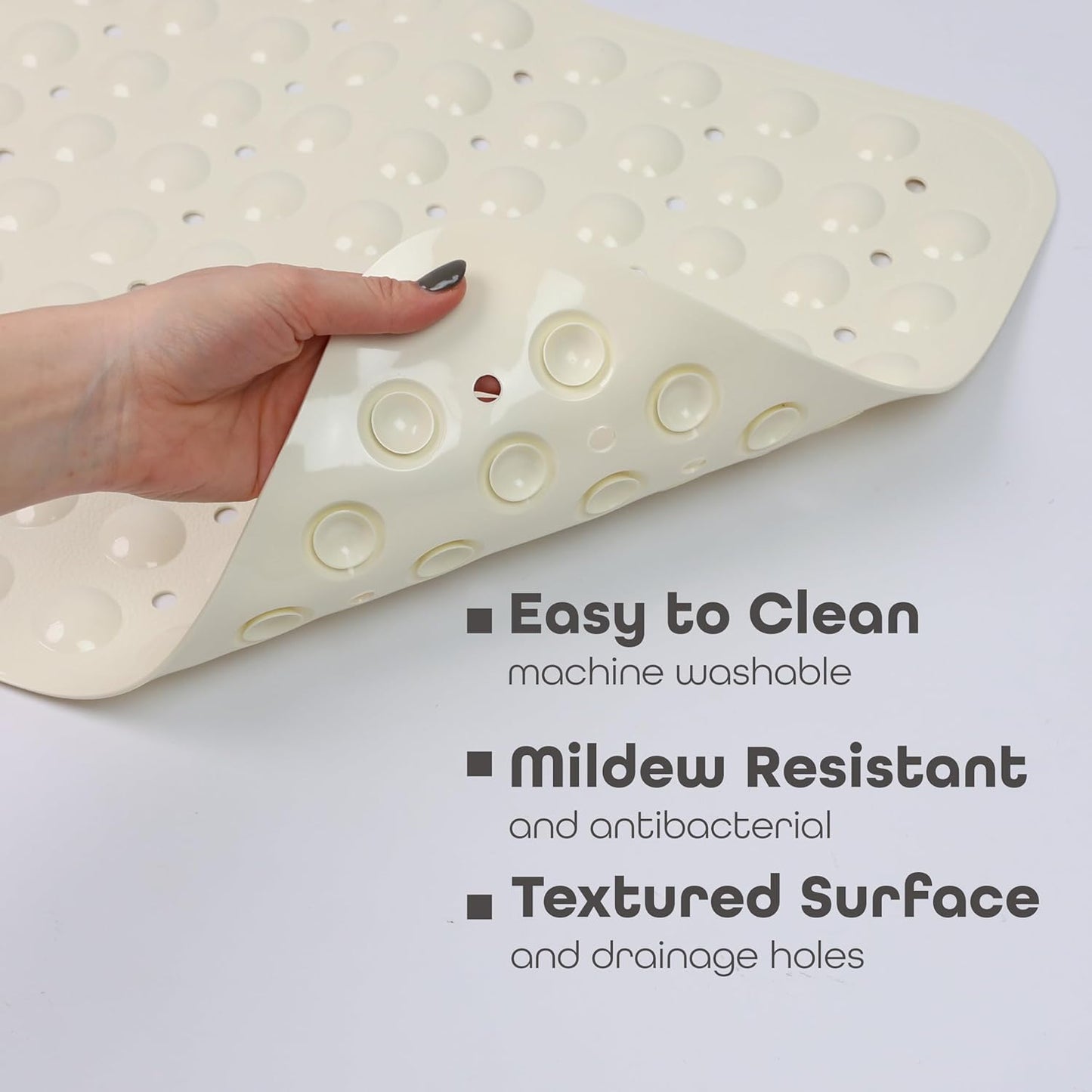 100 x 40 cm Shower Bath Mat Non Slip Anti Mould & Mildew With Strong Suction Cups Grip And Drain Holes - DIVCHI