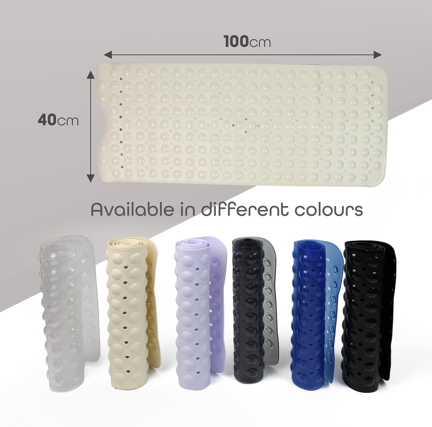 100 x 40 cm Shower Bath Mat Non Slip Anti Mould & Mildew With Strong Suction Cups Grip And Drain Holes - DIVCHI