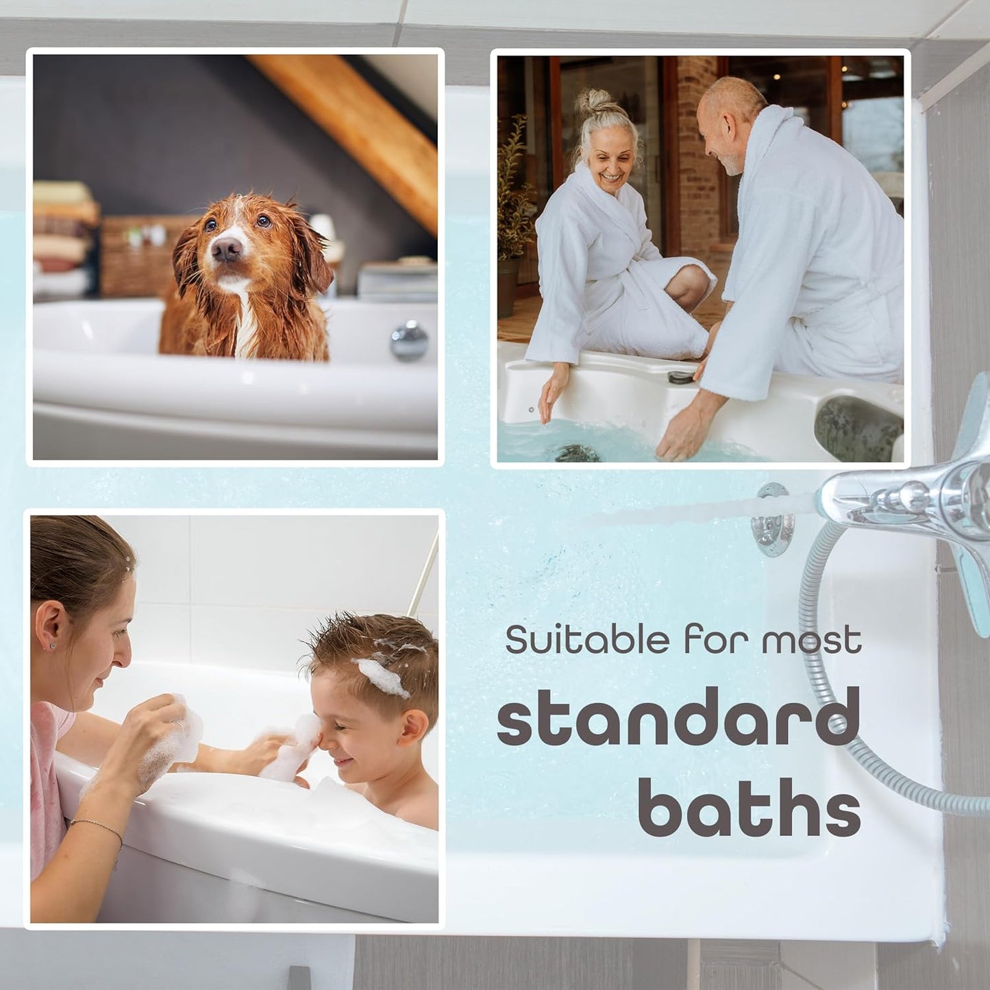 100 x 40 cm Shower Bath Mat Non Slip Anti Mould & Mildew With Strong Suction Cups Grip And Drain Holes - DIVCHI
