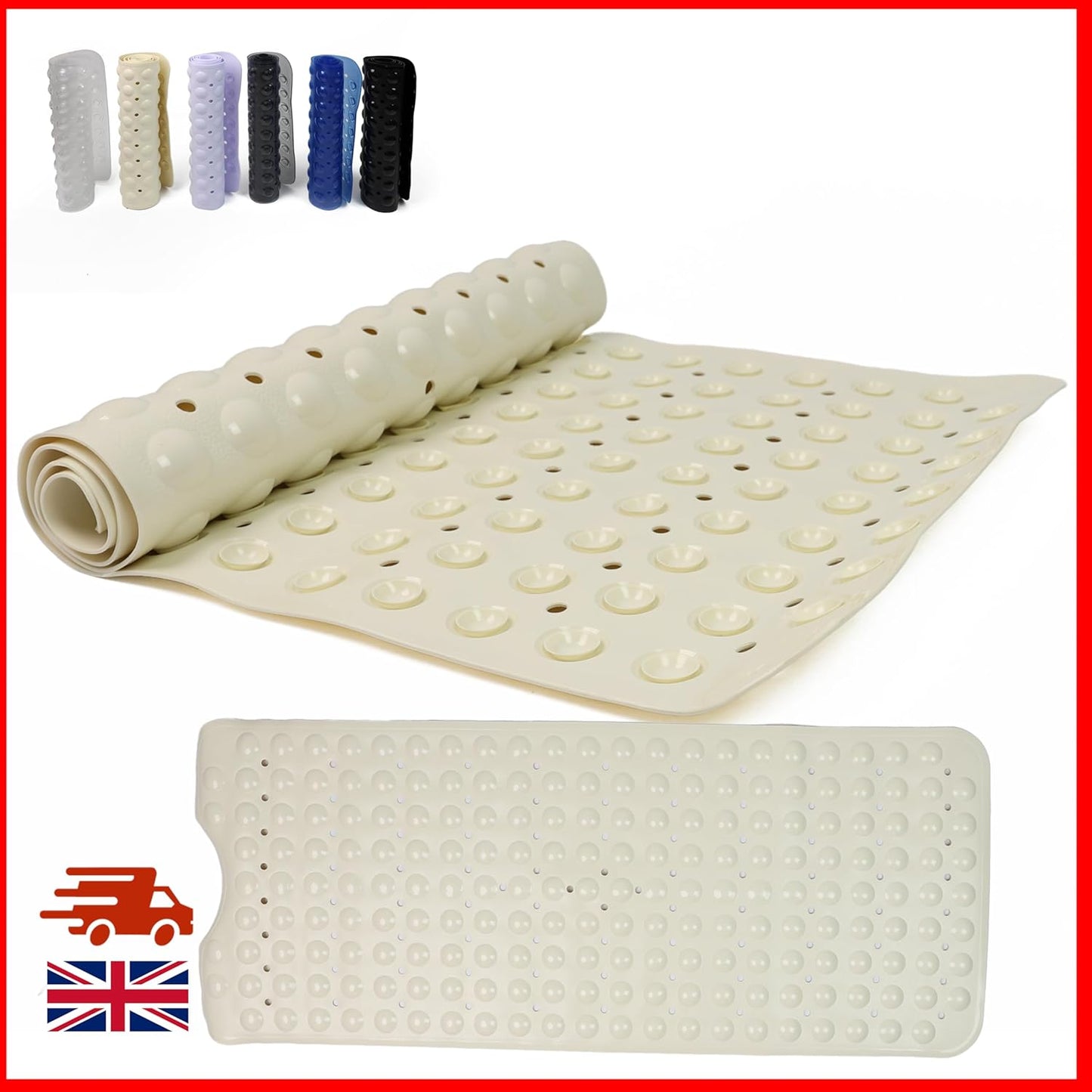 100 x 40 cm Shower Bath Mat Non Slip Anti Mould & Mildew With Strong Suction Cups Grip And Drain Holes - DIVCHI
