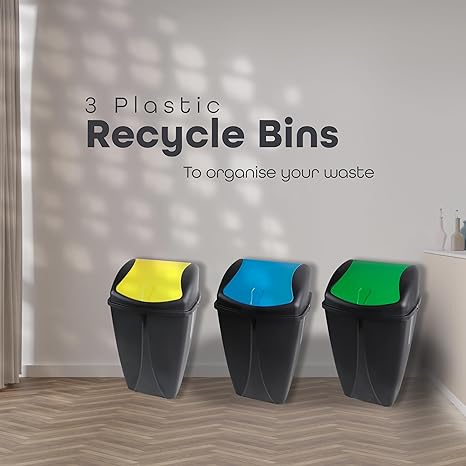 Set of 3 Plastic Flip Top Waste Bin with Removable Swing Lid For Home Bathroom Office - DIVCHI