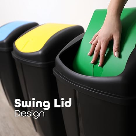 Set of 3 Plastic Flip Top Waste Bin with Removable Swing Lid For Home Bathroom Office - DIVCHI