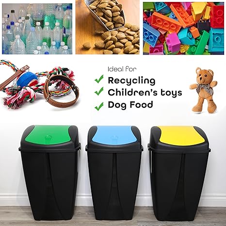 Set of 3 Plastic Flip Top Waste Bin with Removable Swing Lid For Home Bathroom Office - DIVCHI